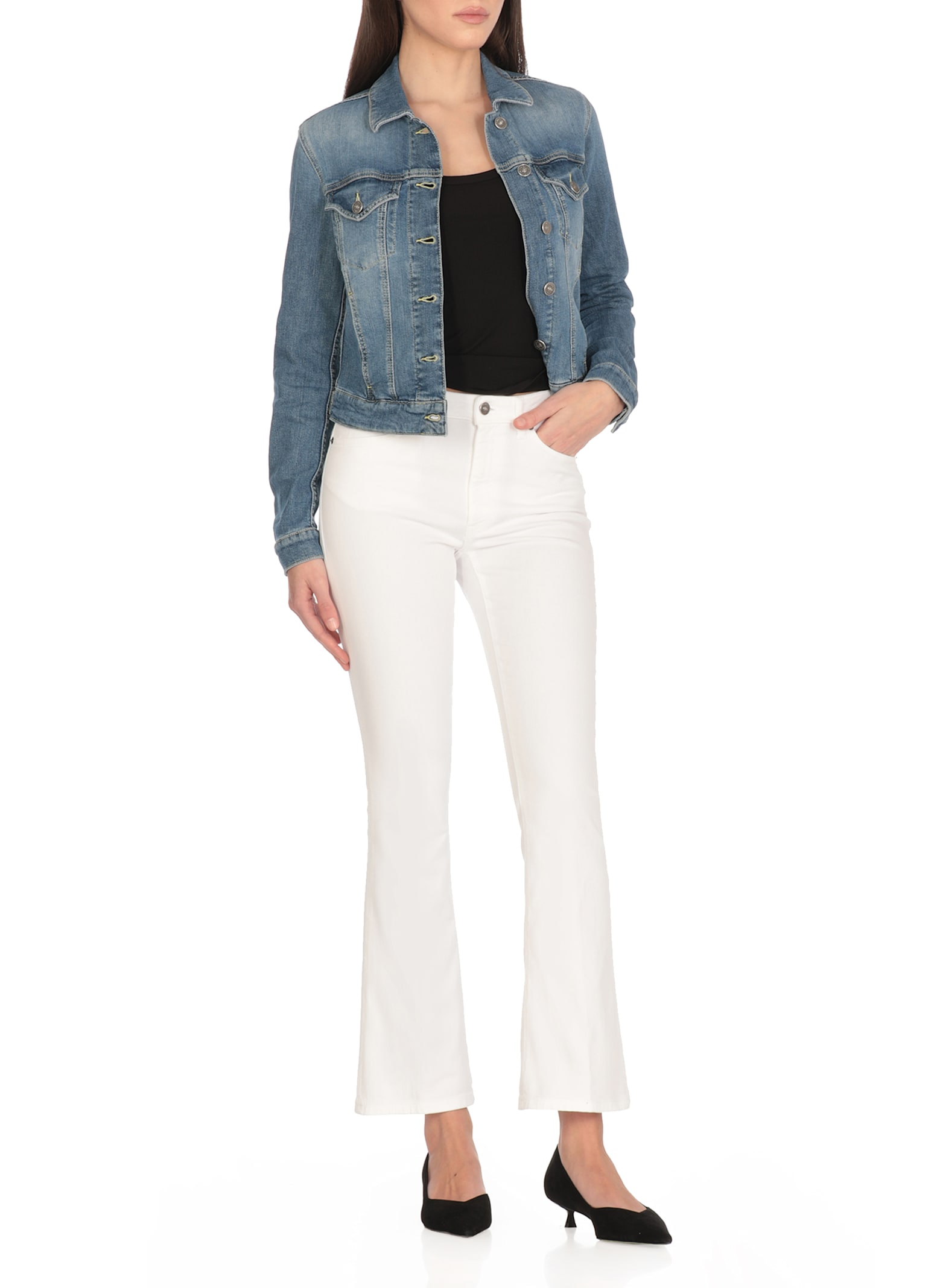 Dondup Denim Jacket With Long Sleeves And Collared Neck In Blue