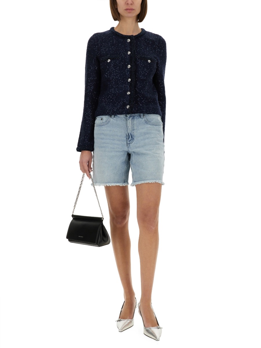 Michael Kors Sequined Knitted Cardigan In Blue
