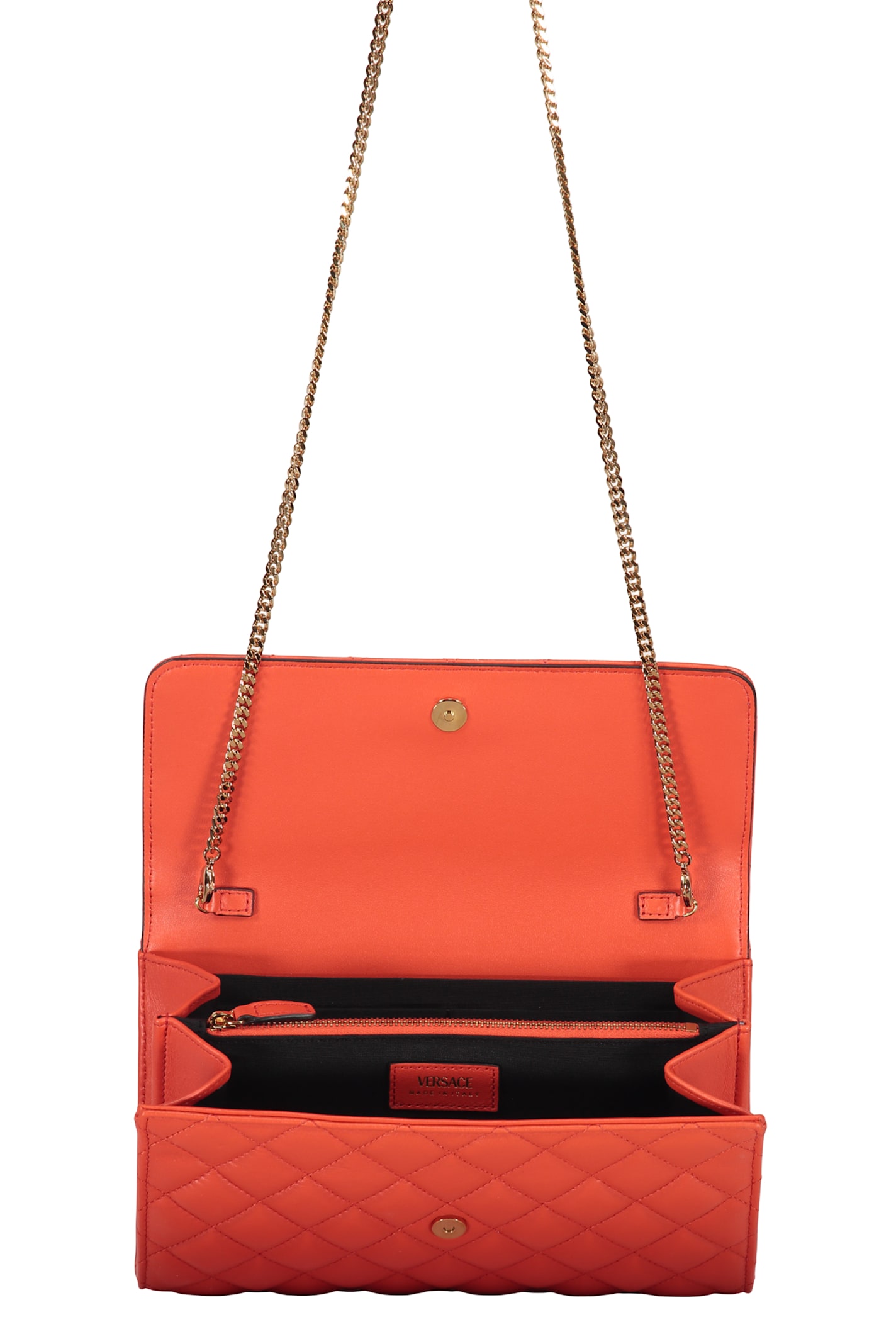 Versace Leather Crossbody Bag In Orange
