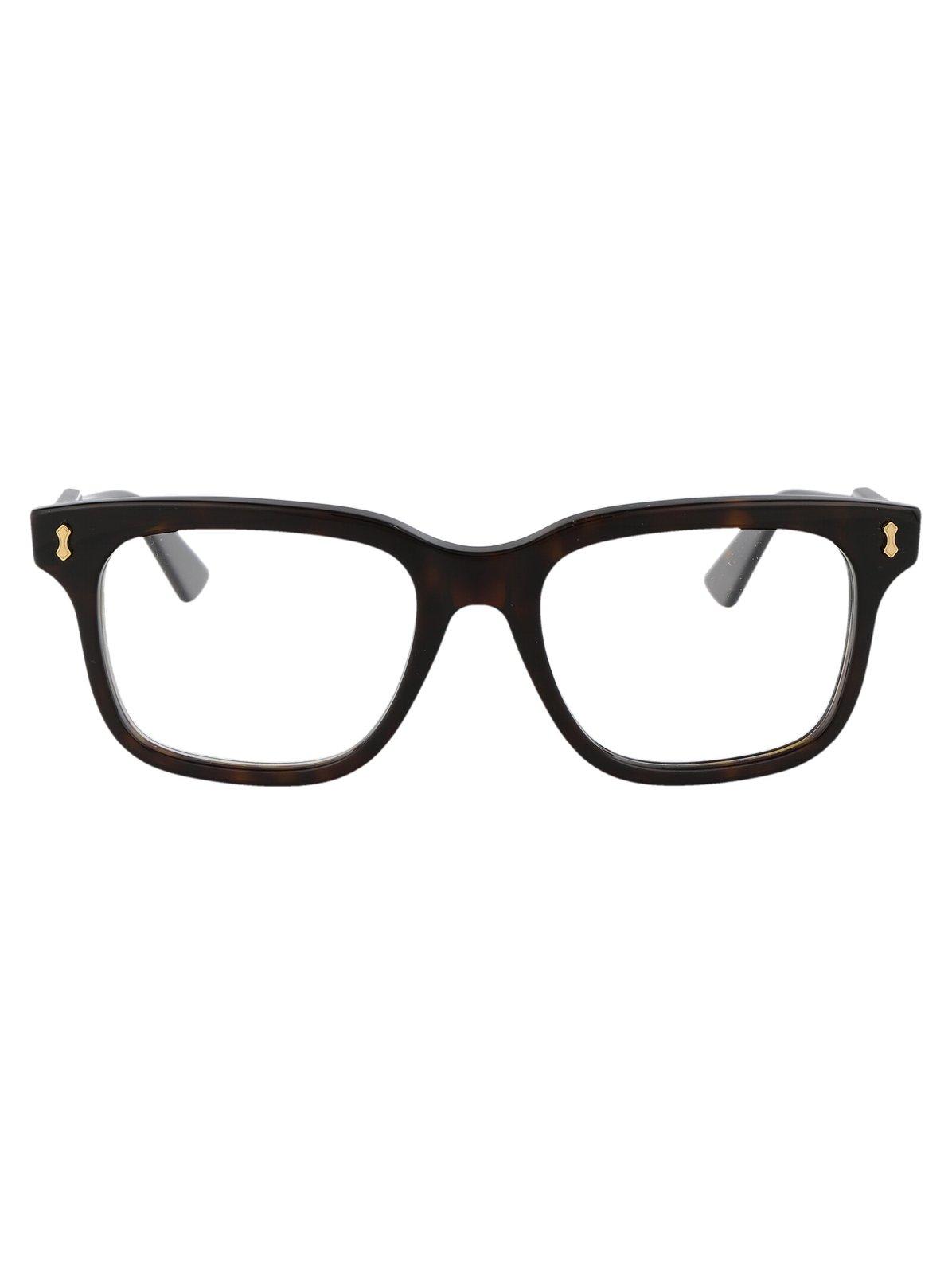 Shop Gucci Rectangle Frame Glasses In 007 Havana Havana Transpa