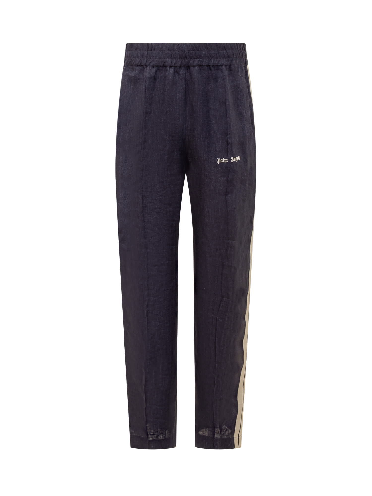 Palm Angels Linen Track Logo Trousers In Navy Blue