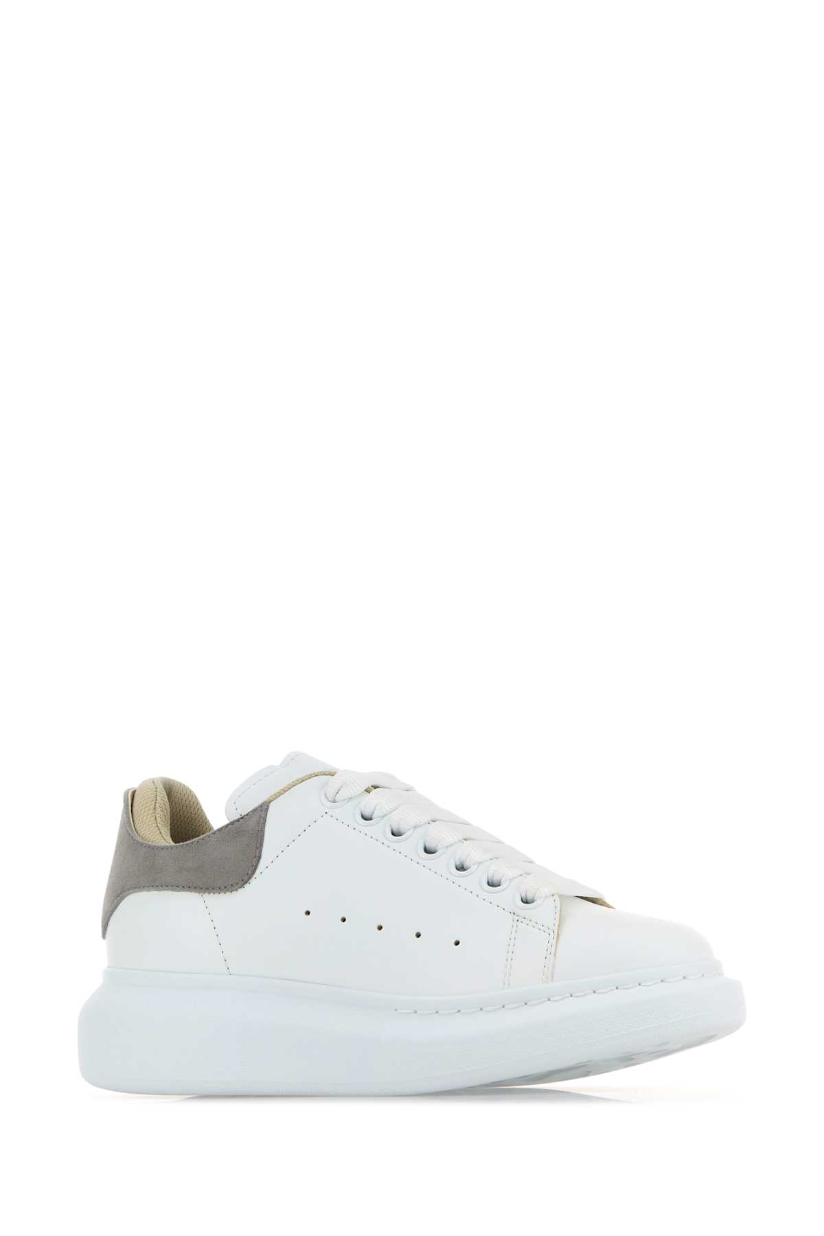 Alexander Mcqueen White Leather Sneakers With Grey Suede Heel In Whitelightgrey