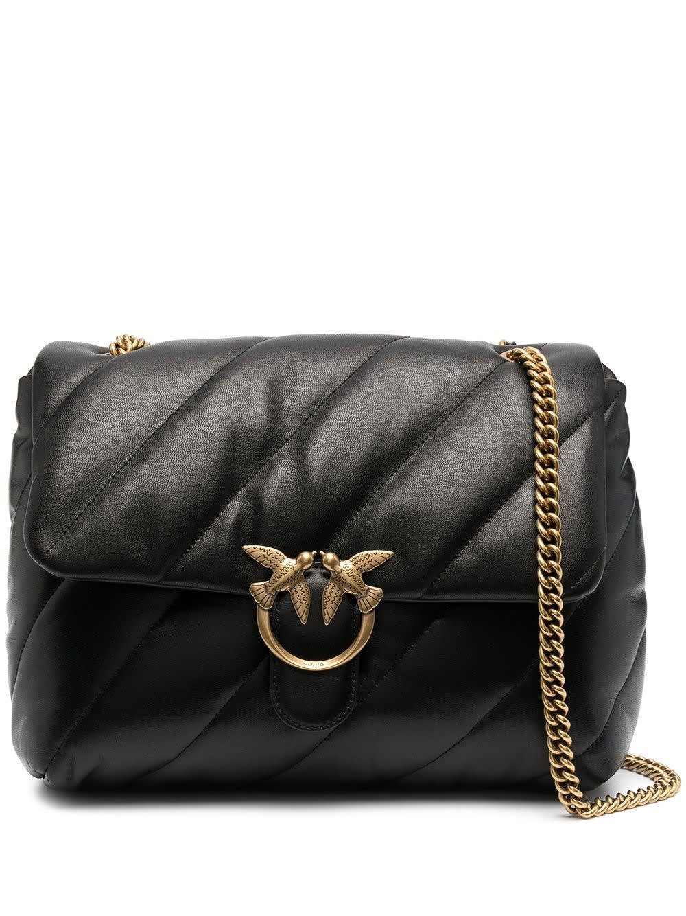 Pinko Love Crossbody Bag In Black Quilted Leather