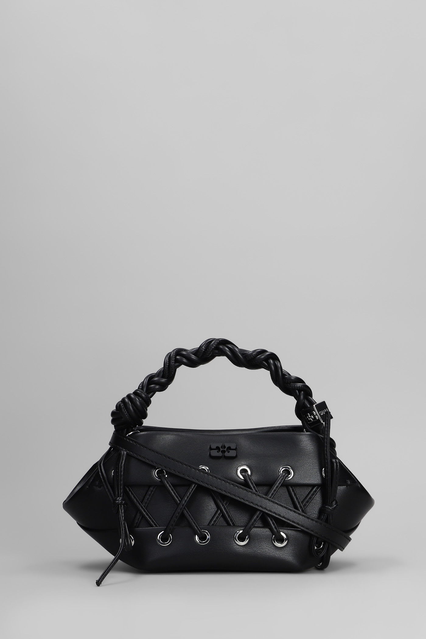 Ganni Womens Black Bou Mini Eyelet Leather Top-handle Bag In Black