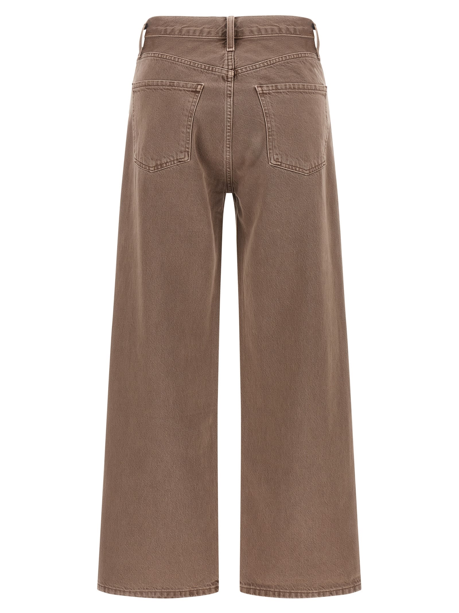Agolde Wide Leg Denim Trousers With Front And Back Pockets In Brown