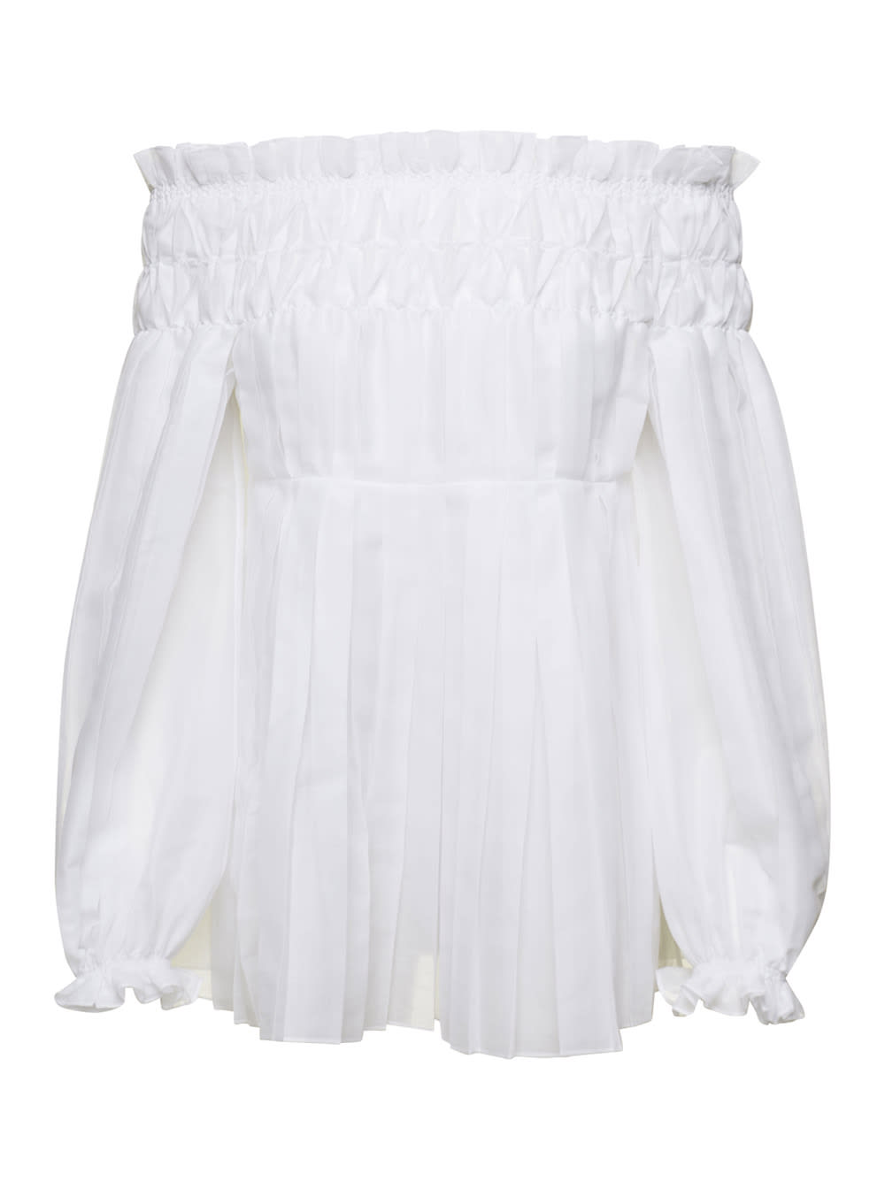 White Pleated Off-shoulder Blouse In Organza Woman