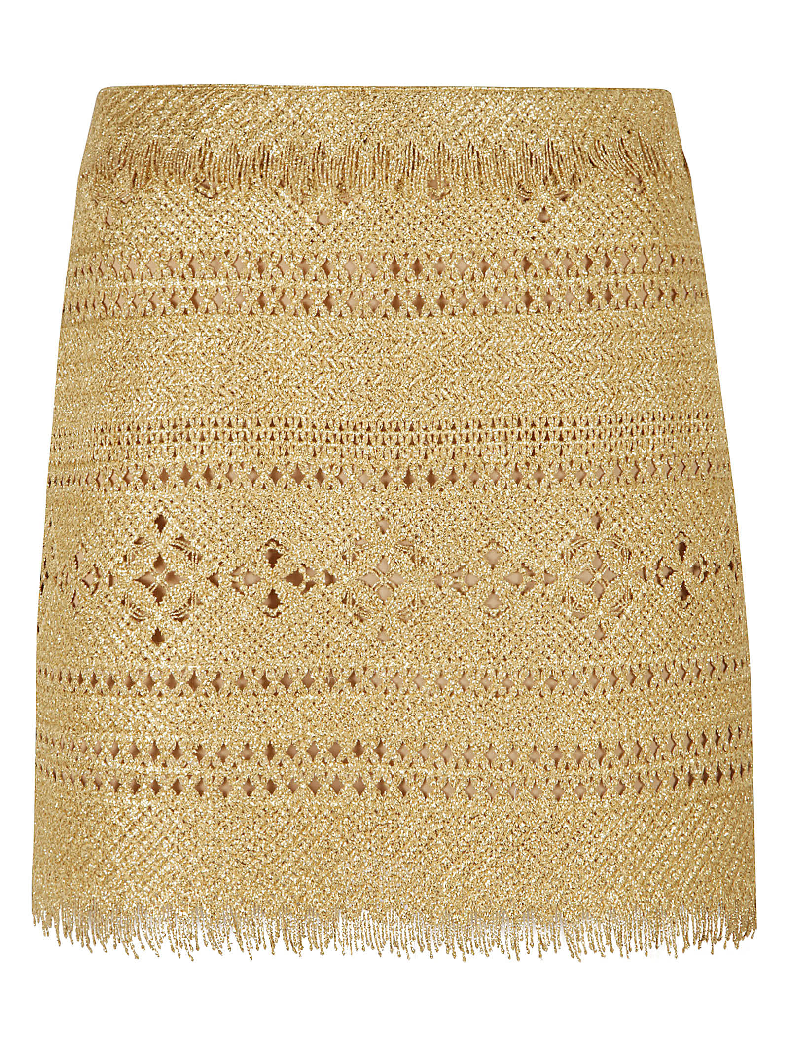 Shop Ermanno Scervino Fringe Edge Pattern Woven Short Skirt In Pale Gold