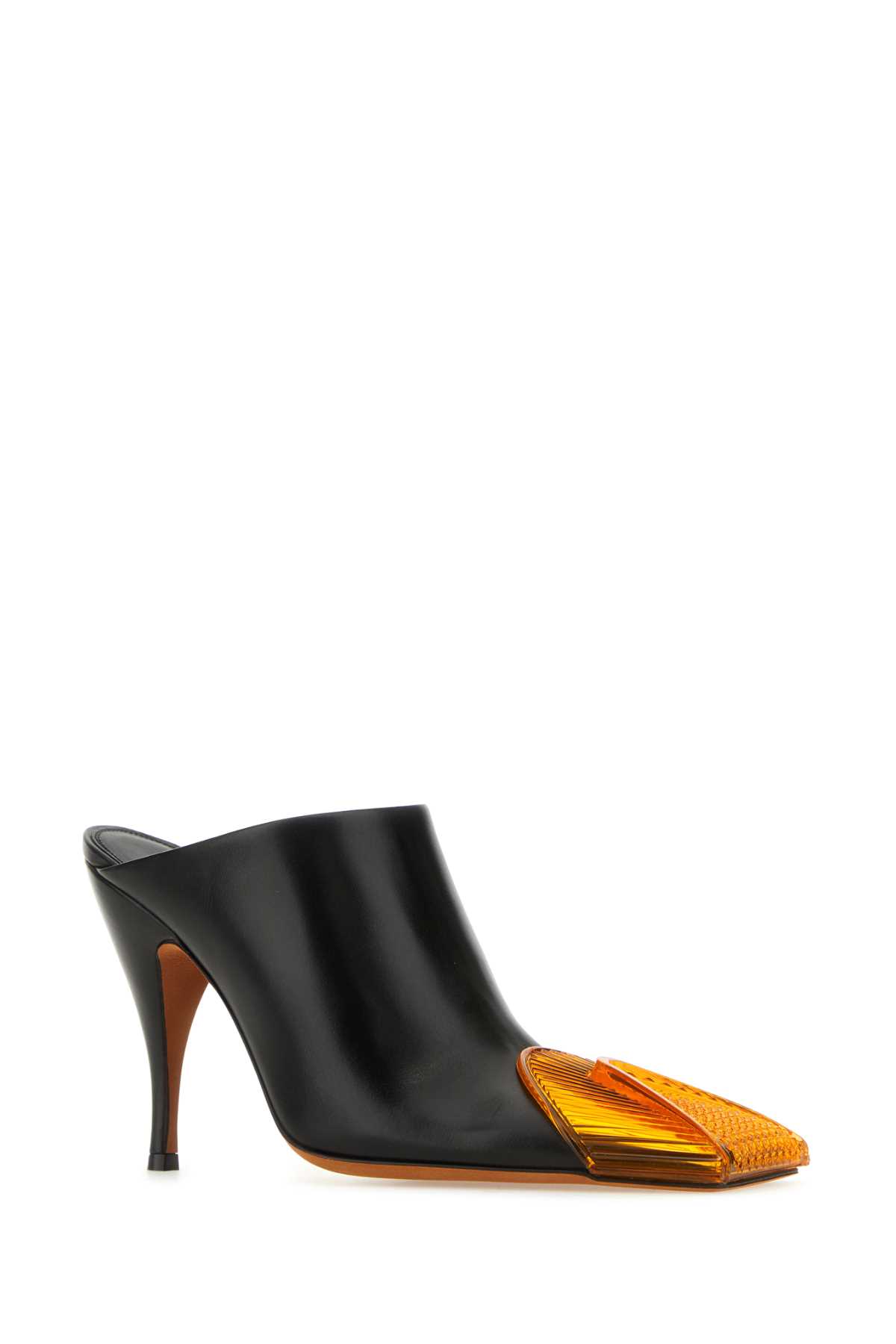 Off-white Leather Lunar Mules With Statement Detail Heel 11 Cm In Blackoran