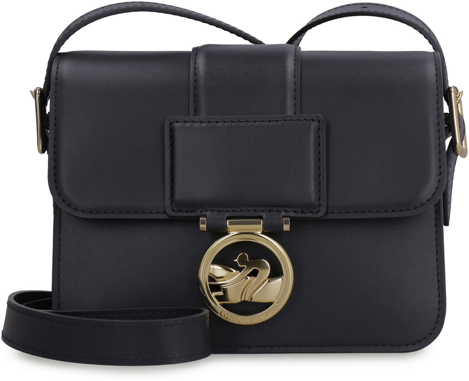 Shop Longchamp Box-trot Leather Crossbody Bag In Black