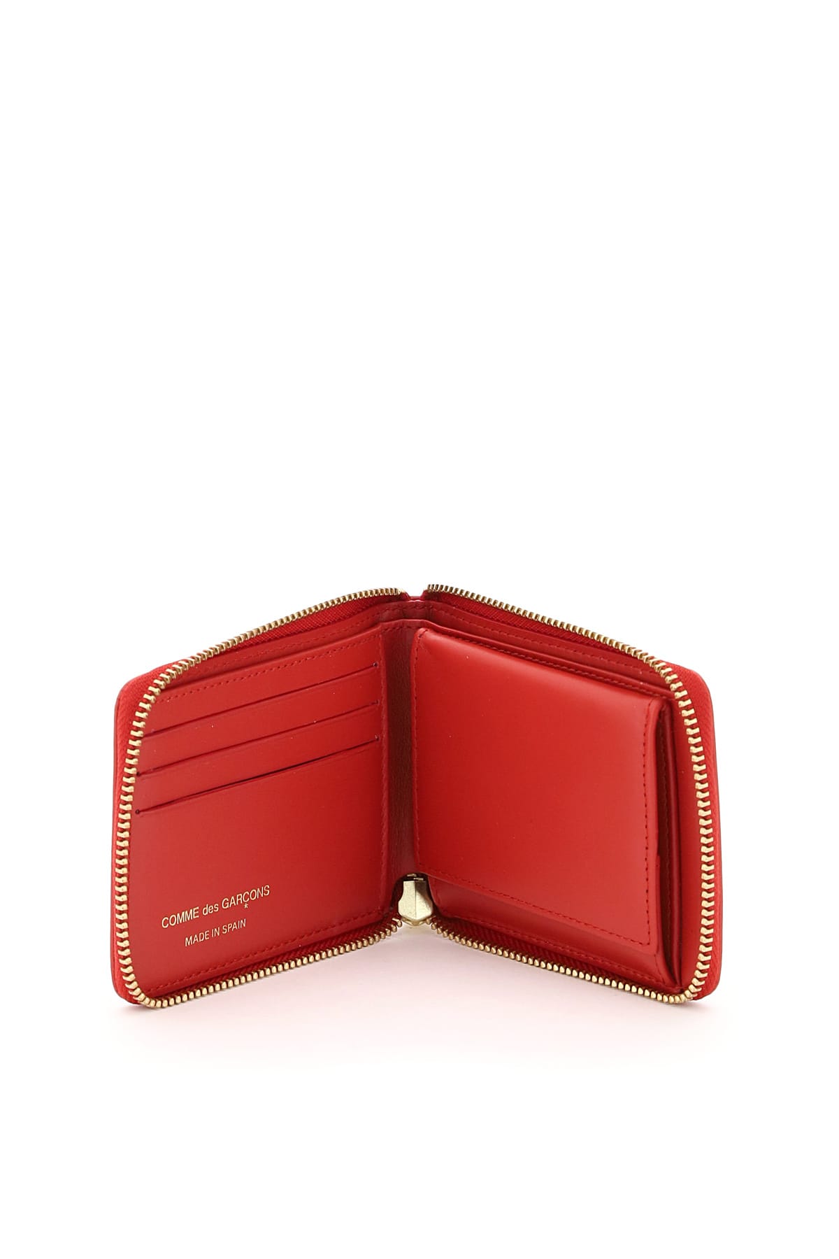 Comme Des Garçons Leather Polkadot Wallet With Zipper In Red Red