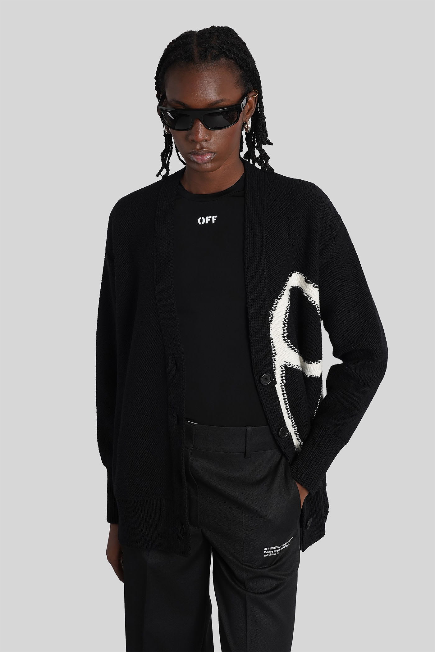 Off-white Black Oversized Cardigan With White Logo In Black