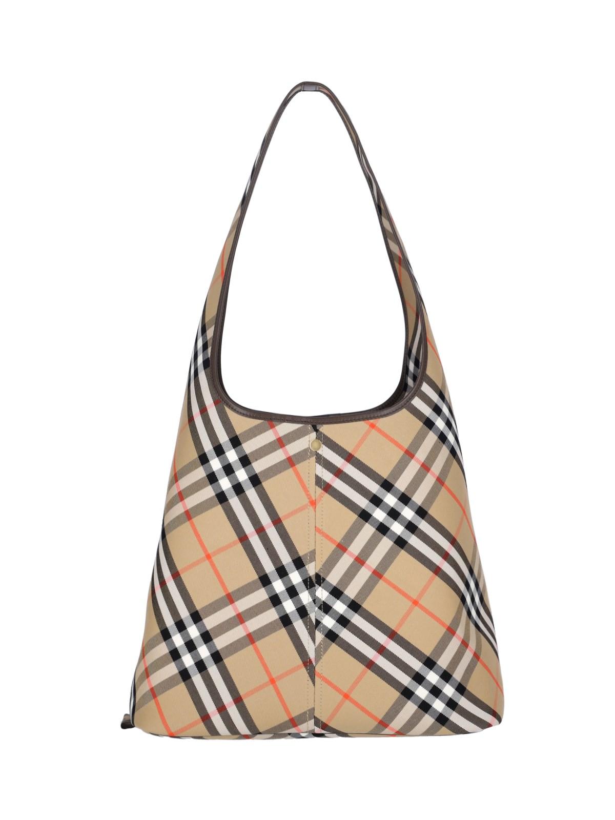 Shop Burberry Check Large Shoulder Bag In Beige