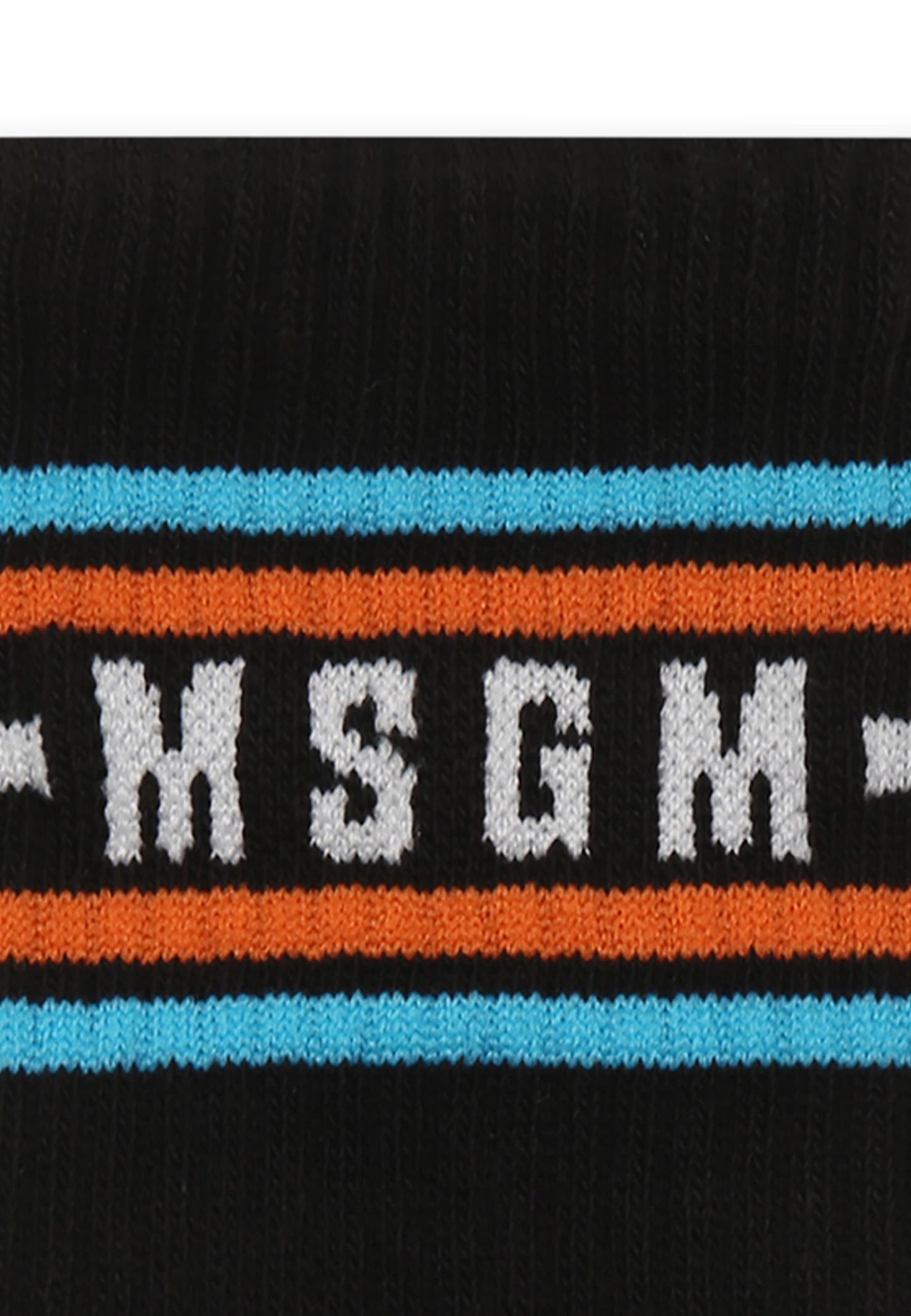 Msgm Black Socks For Kids With Logo In Black