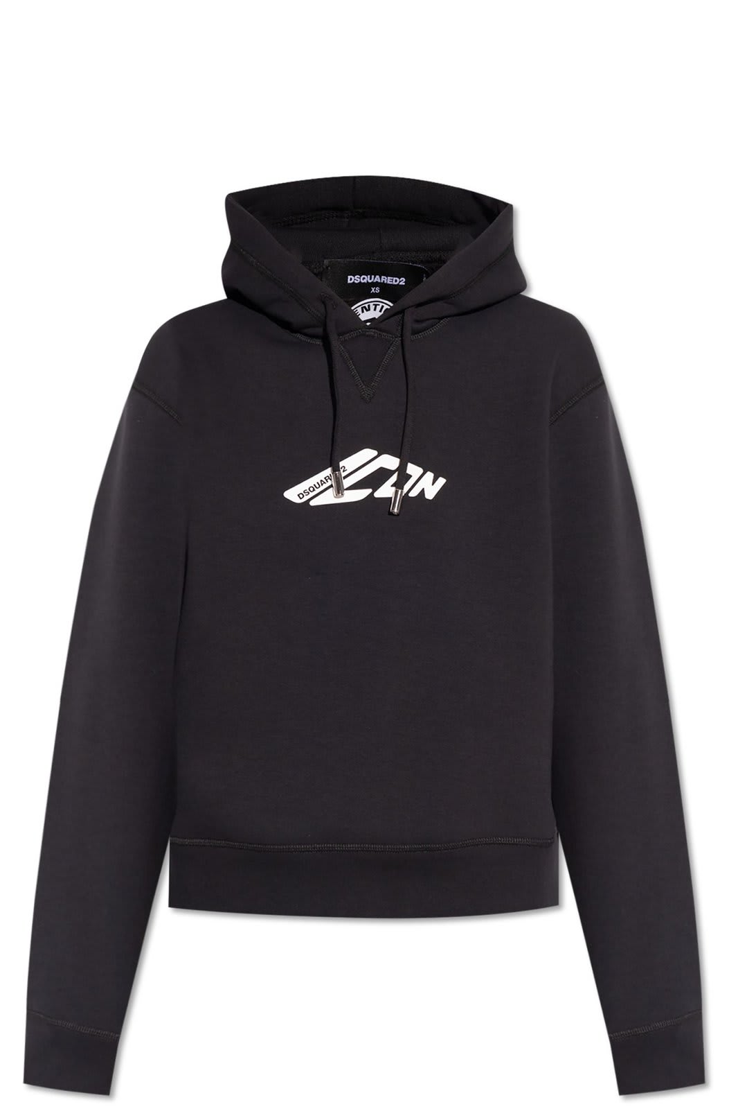 Shop Dsquared2 D2 Logo Printed Drawstring Hoodie In Black