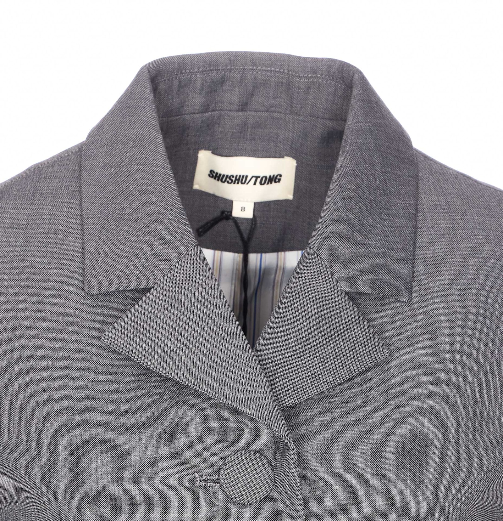 Shushu-tong Grey Jacket With Notched Revers And V Neck In Wool Blend Woman In Gray