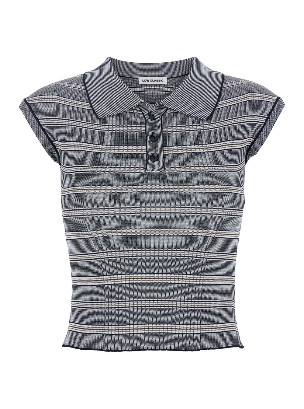 Shop Low Classic Blue Top With Cap Sleeves And All-over Stirped Motif In Tech Fabric Woman