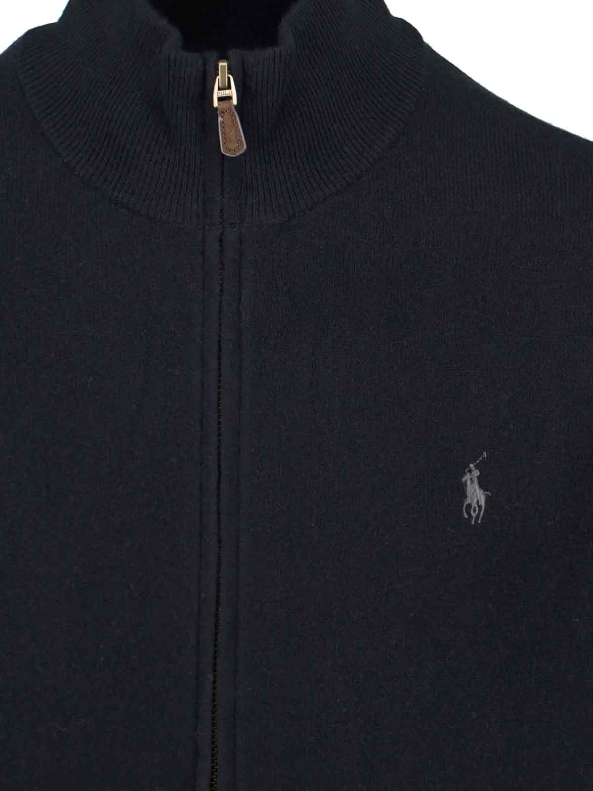 Ralph Lauren Full Zip Hybrid Sweatshirt Navy In Black
