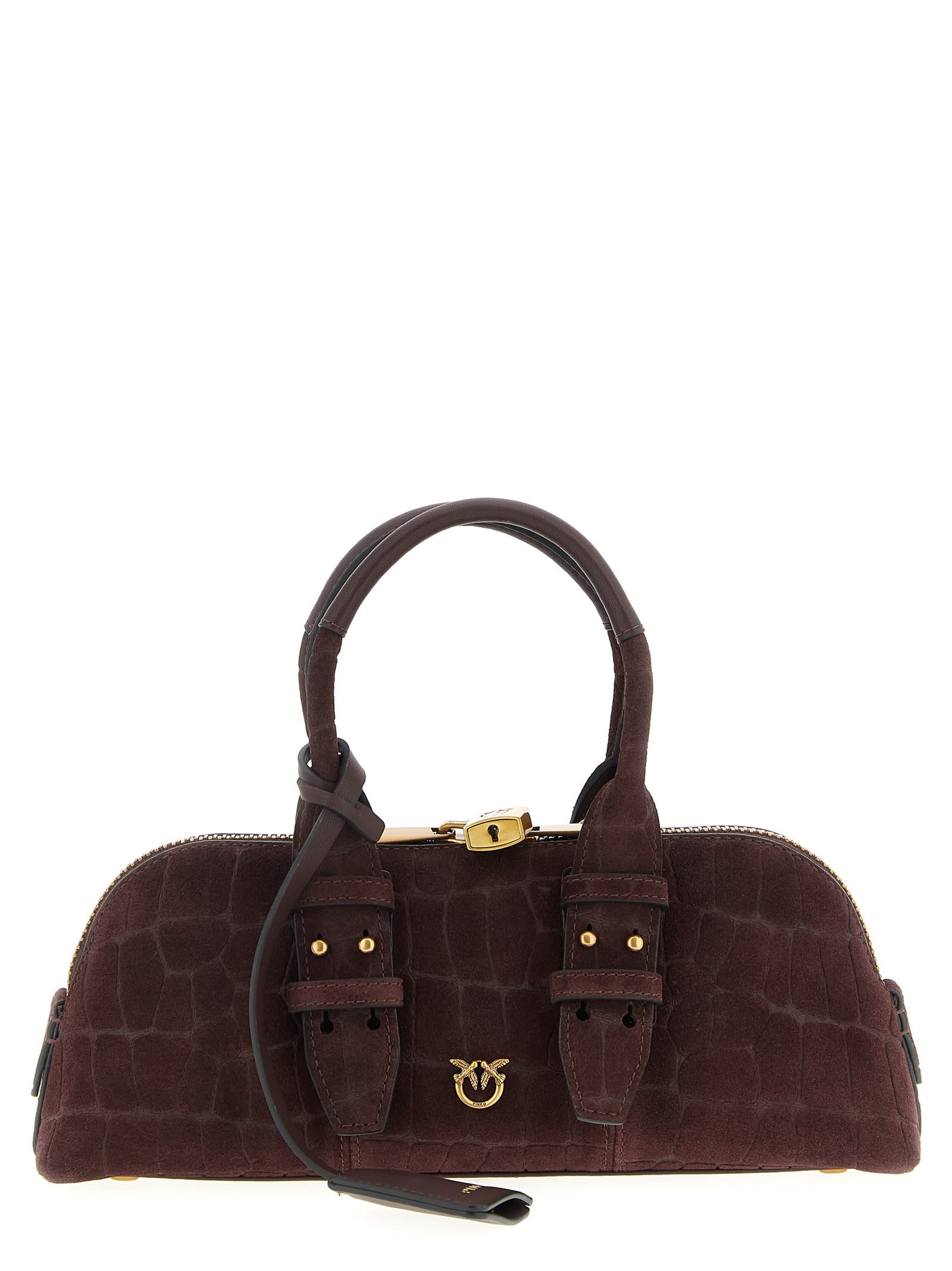 Pinko Escape Baguette Coconut Print Love Birds Handbag In Burgundy