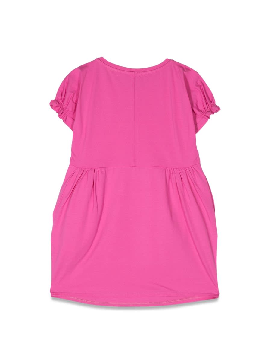 Emporio Armani Embroidered-logo Ruched-detail Dress In Fuchsia