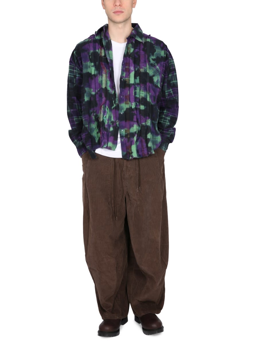 Needles Distressed Effect Pleated Flannel Shirt In Multi