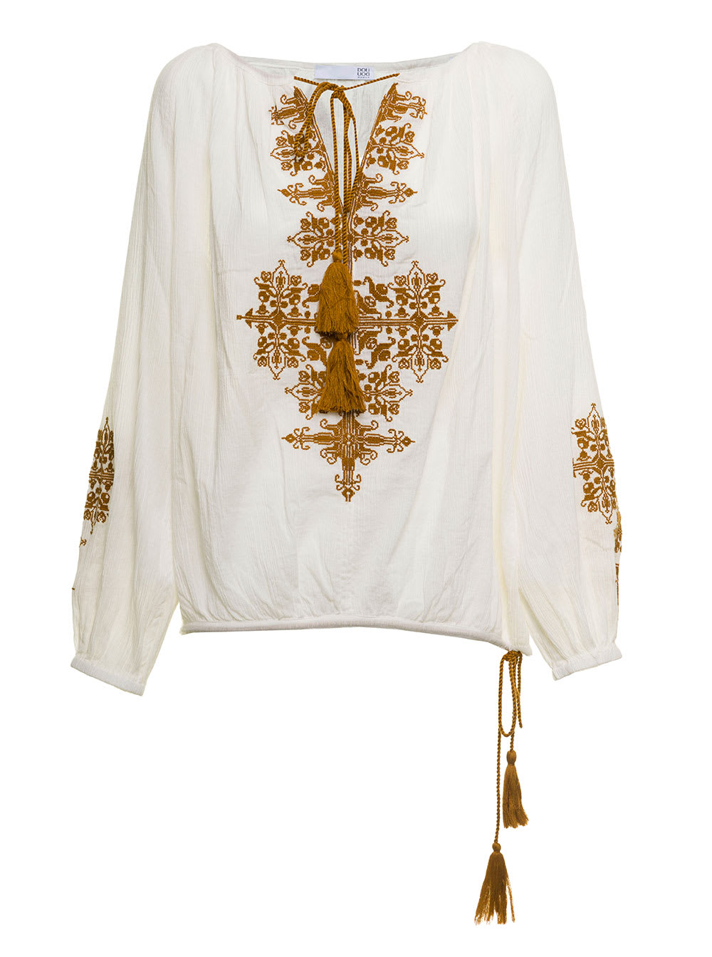 Douuod Womans White Cotton Blouse With Embroidery