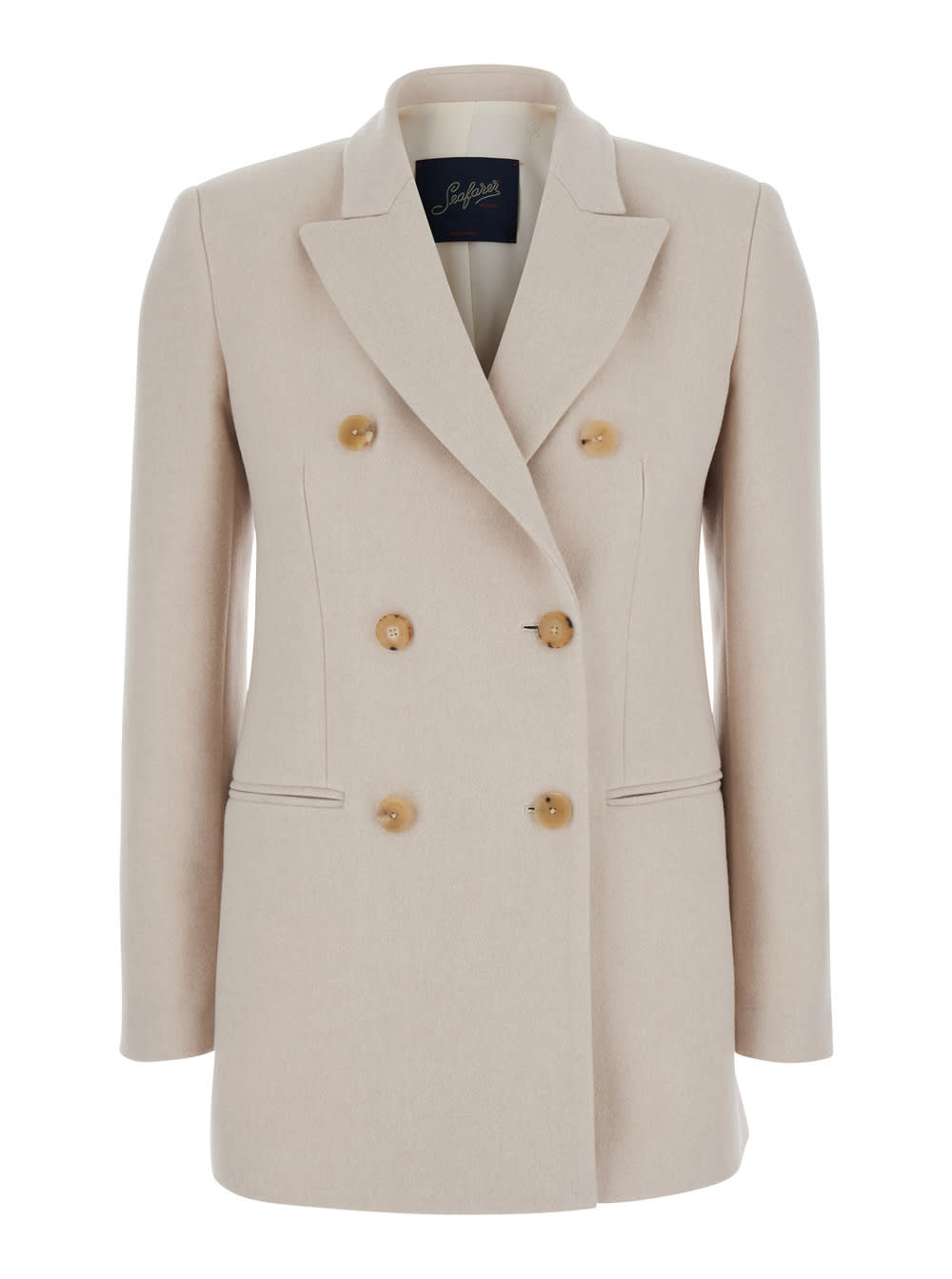 betty Beige Double Breasted Jacket With Peak Lapel In Virgin Wool Woman