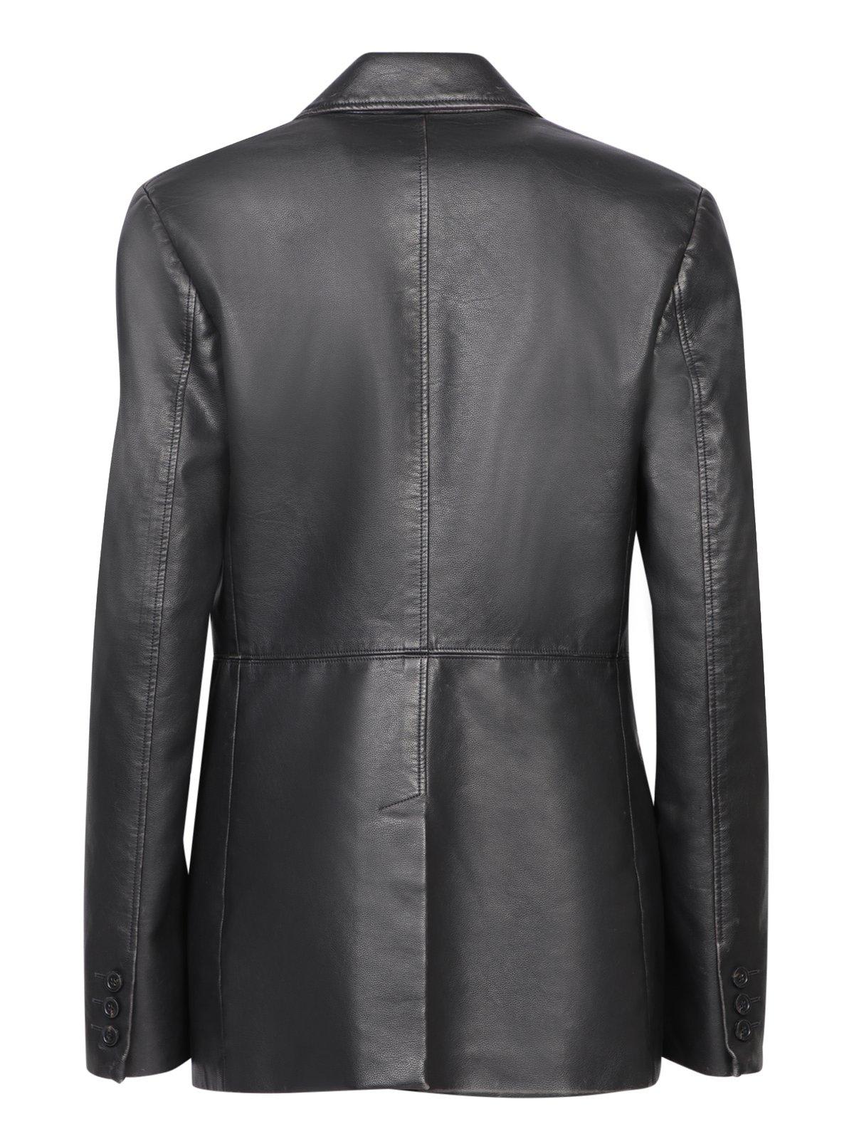 Shop Msgm Button Fastened Leather Blazer