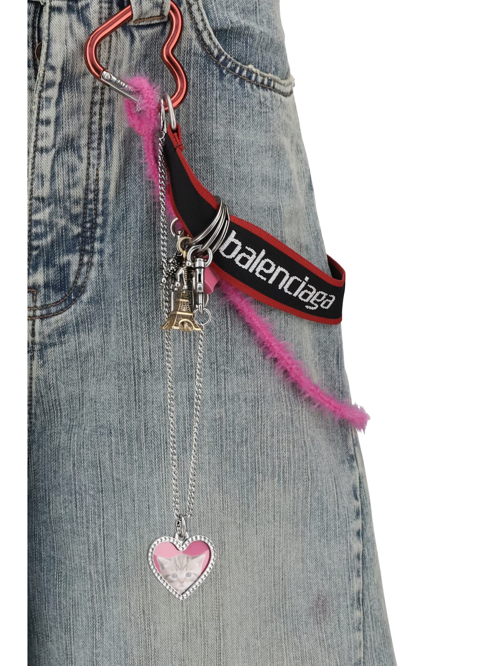 Balenciaga Wide-leg High Waist Jeans With Unique Accessory Chain In Blue