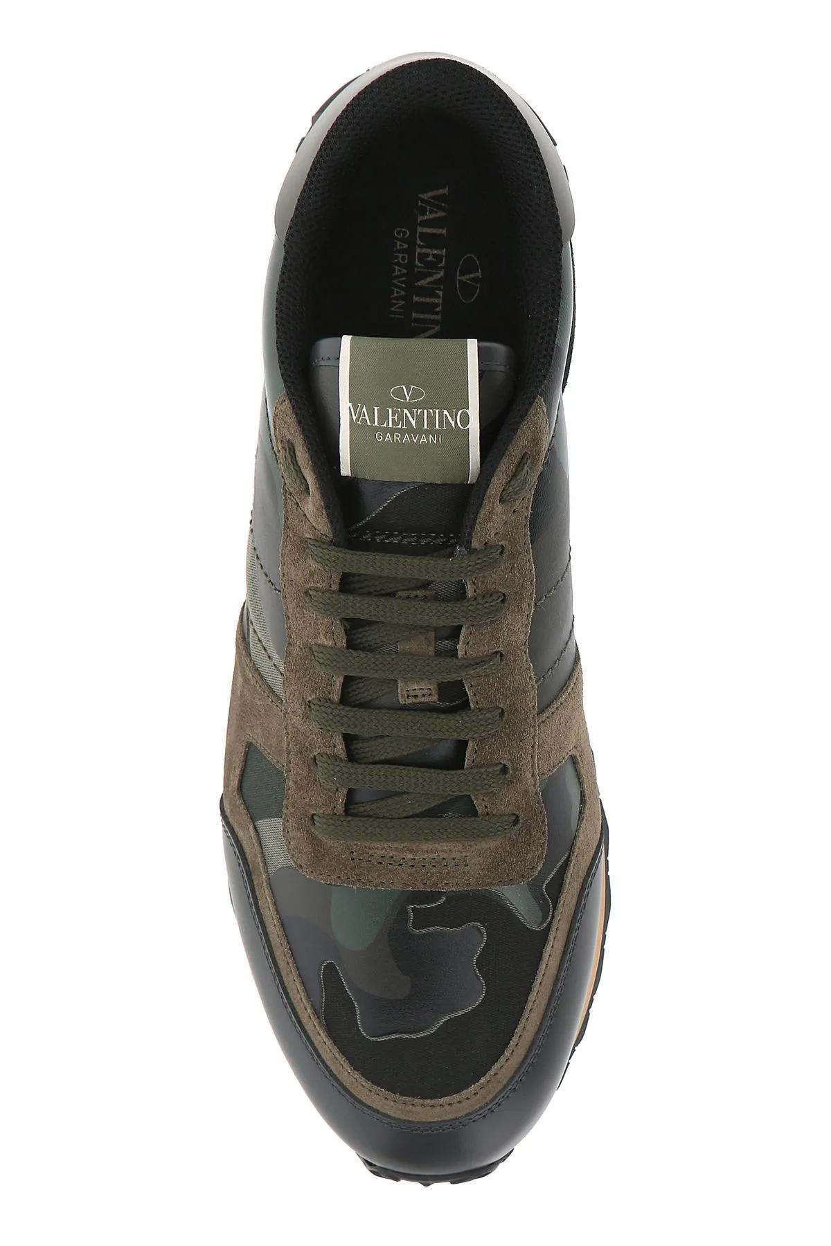 Shop Valentino Multicolor Fabric And Nappa Leather Rockrunner Camouflage Sneakers