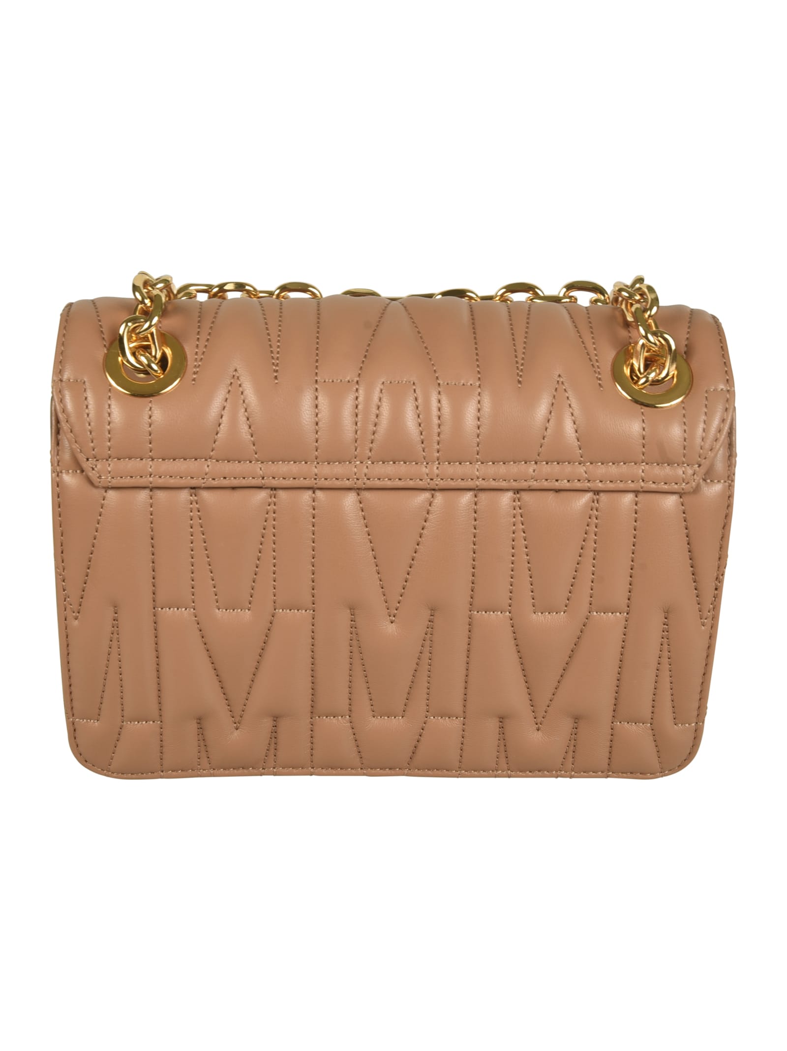 Shop Moschino Logo Quilted Shoulder Bag In Brown