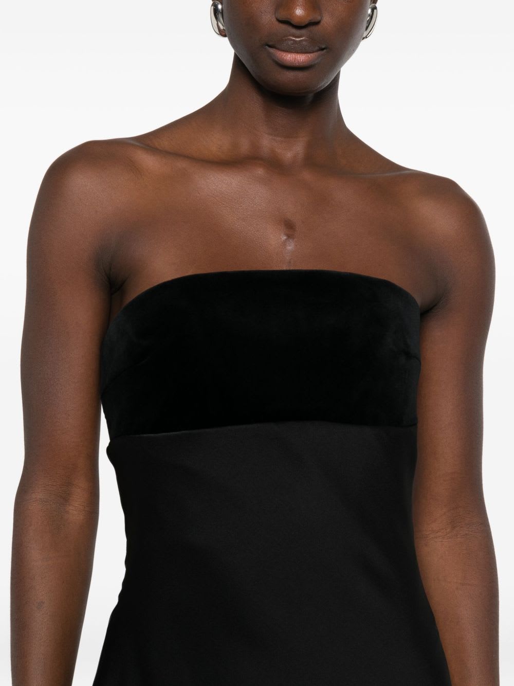 Max Mara Baia Velvet-trimmed Satin Bustier Gown In Black