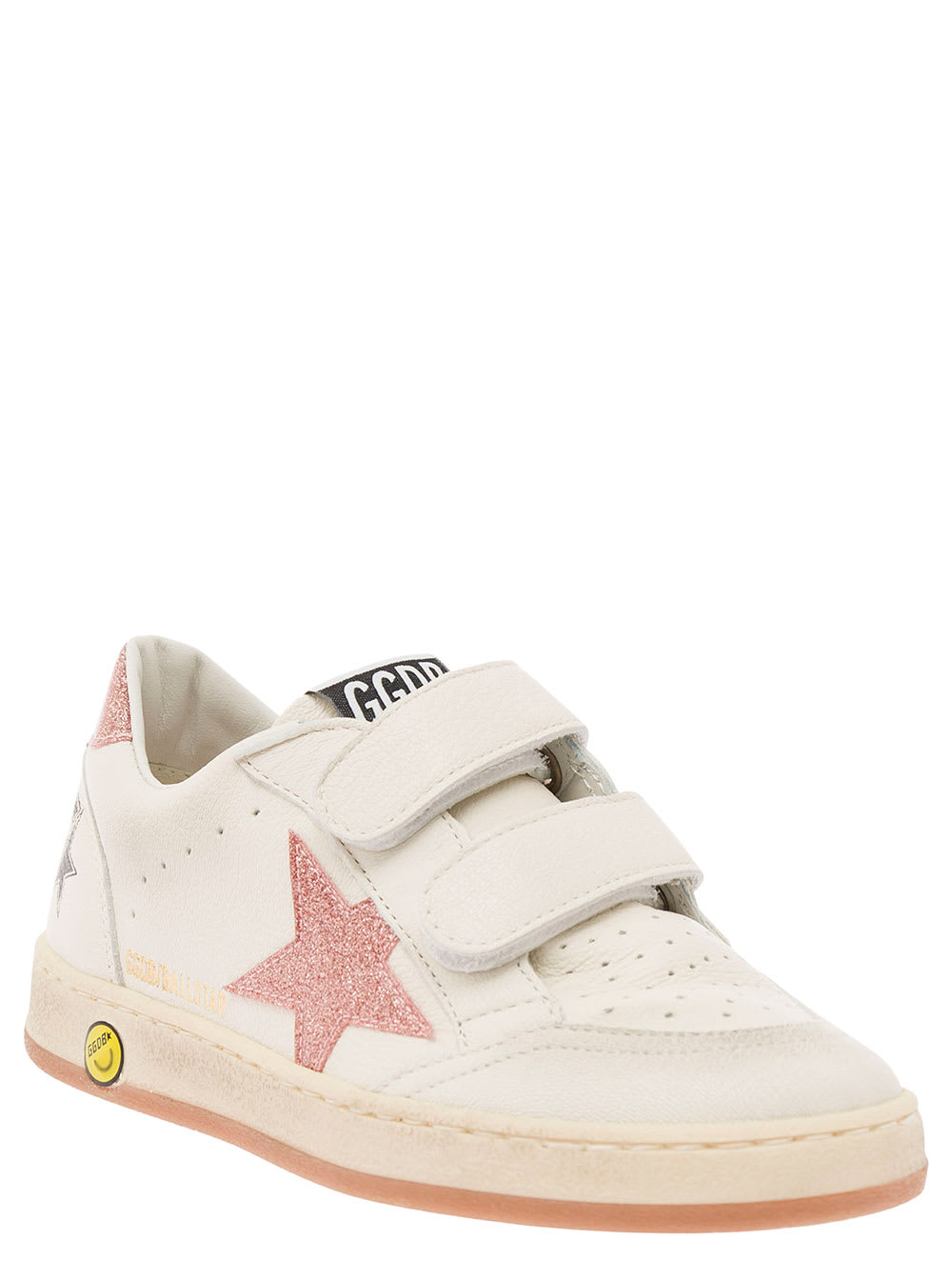 Shop Golden Goose Ball-star White Low Top Sneakers With Glitter Star In Leather Girl