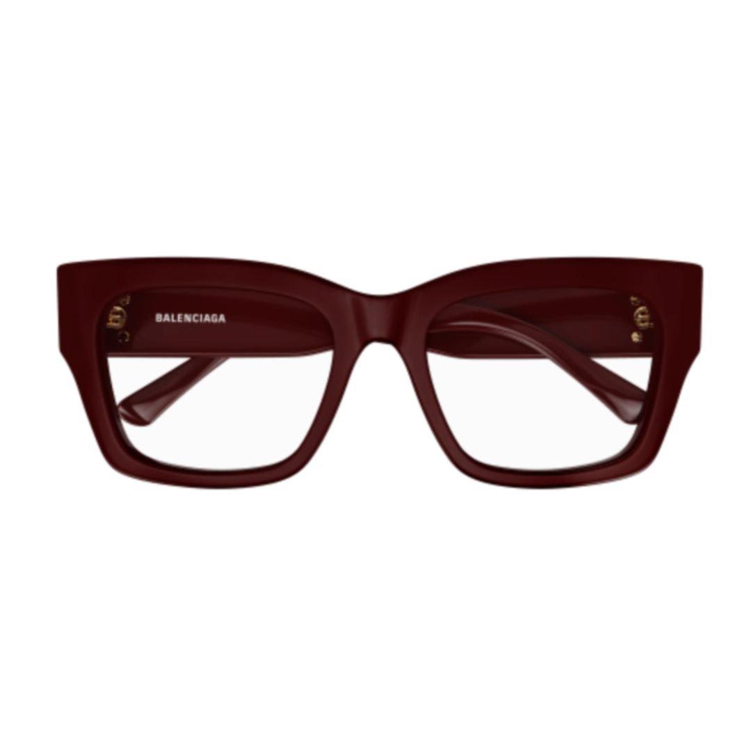 Shop Balenciaga Rectangle Frame Glasses In 009 Burgundy Burgundy Tra