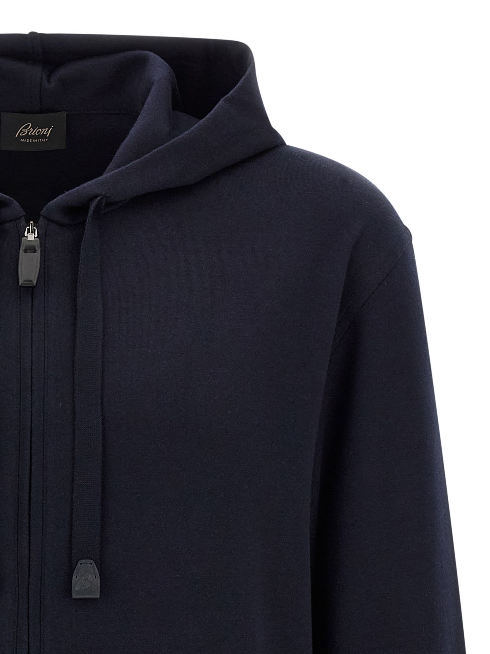 Brioni Casual Cotton Hoodie Featuring Front Pockets In Blue
