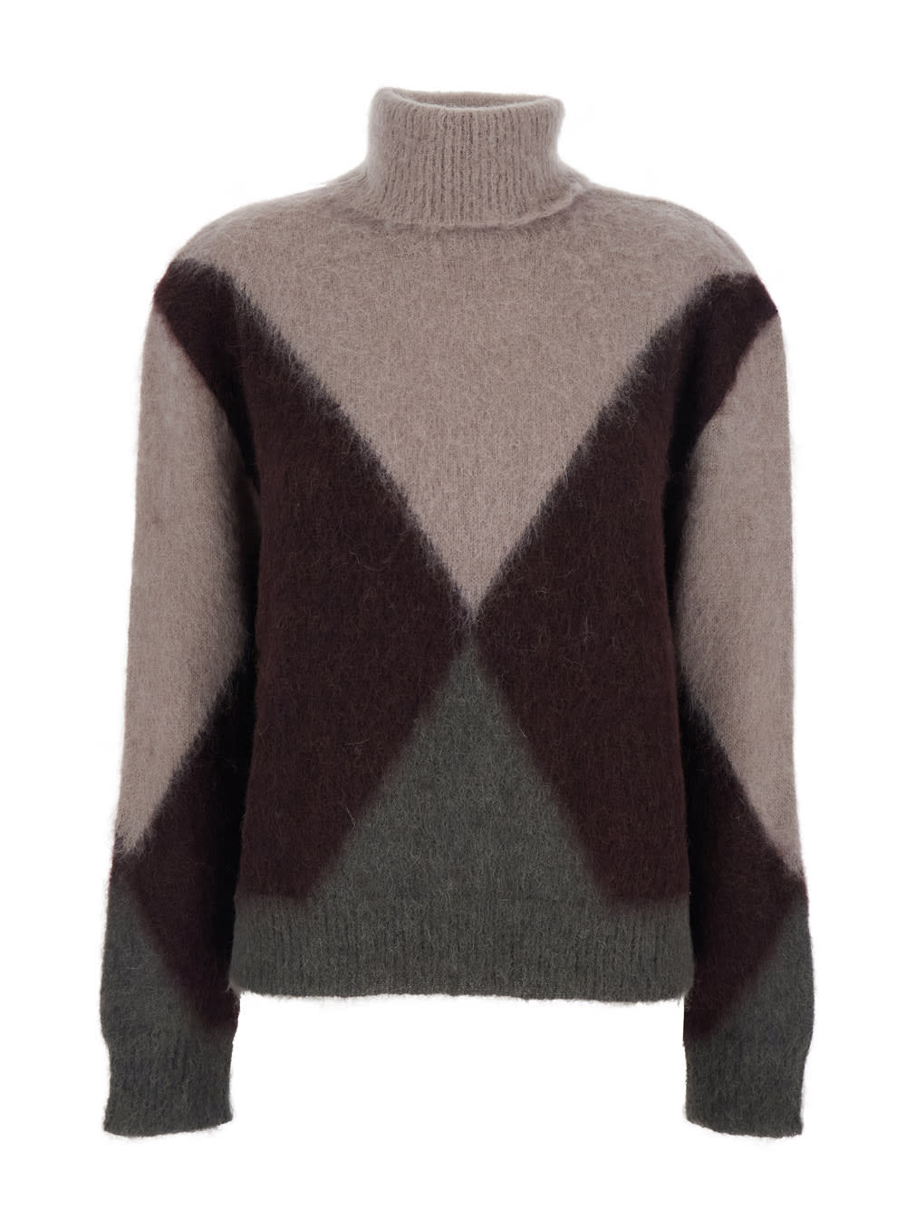 Mauro Grifoni Maglia Collo Alto Intarsio In Brown