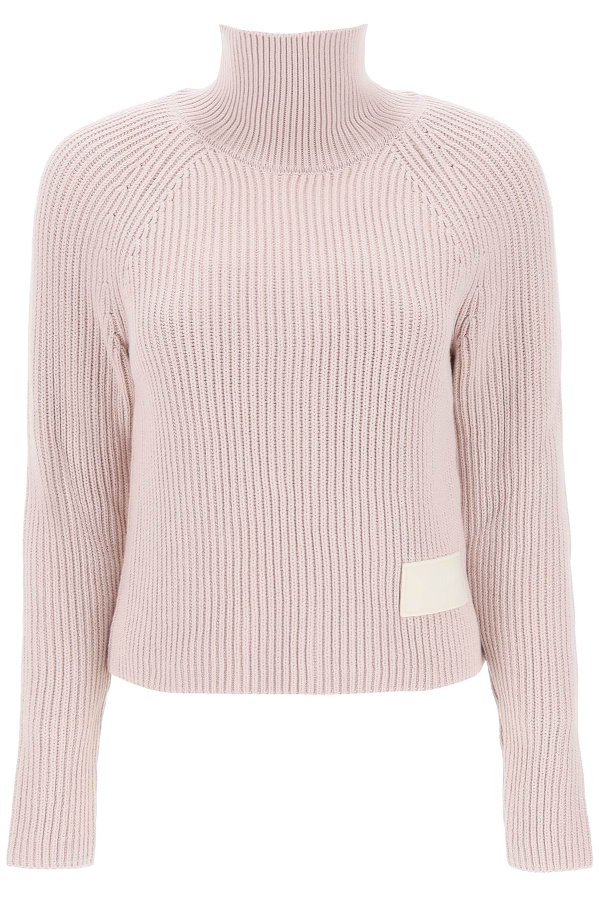 Shop Ami Alexandre Mattiussi English Rib Funnel-neck Sweater In Powder Pink (pink)