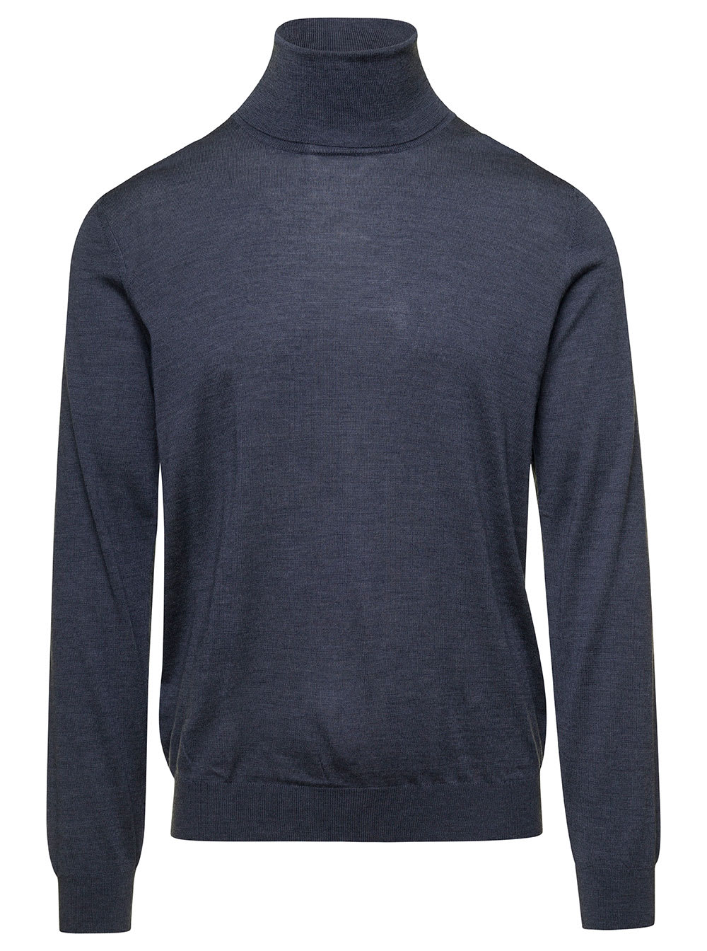 Shop Laneus Grey Sweater With Turtleneck And Ribbed Trim In Wool And Silk Man