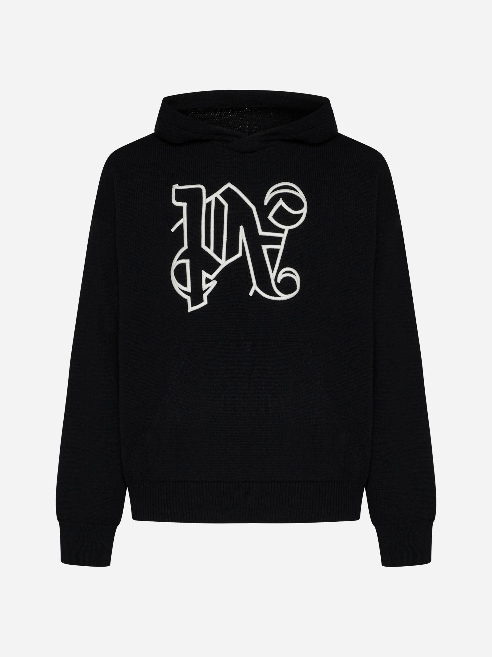Shop Palm Angels Monogram Wool-blend Hooded Sweater In Black