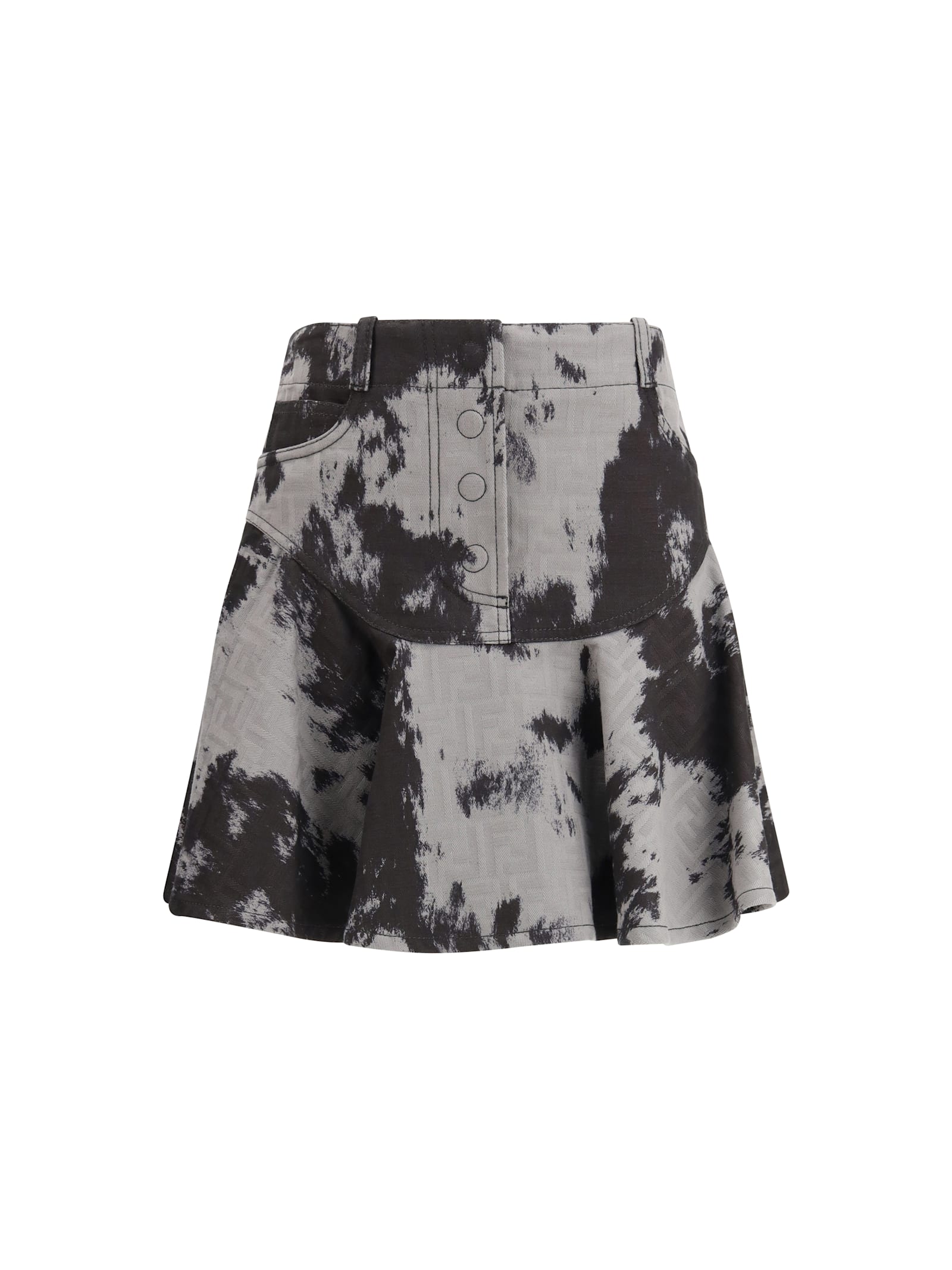 Fendi Ff Denim Skirt With Frosted Fauna Motif In Black