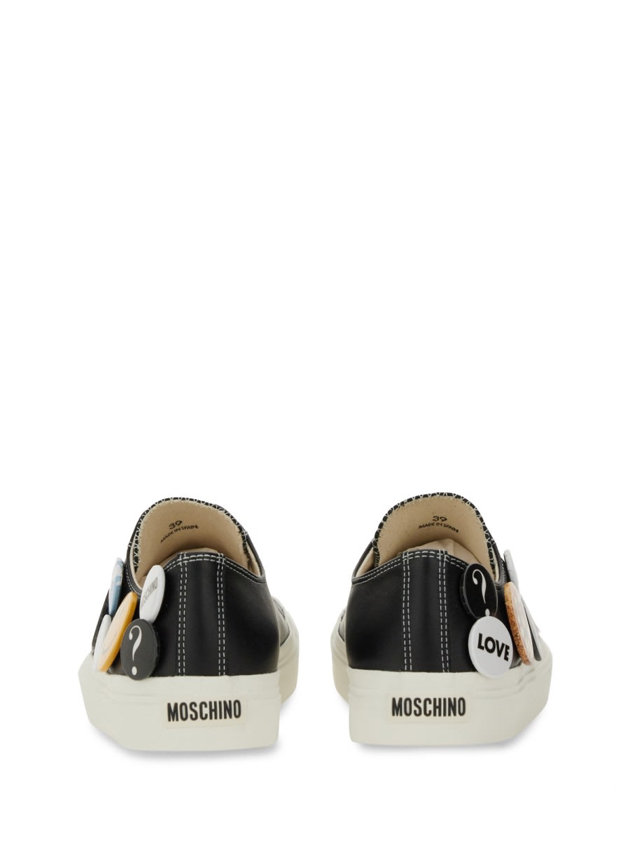 Moschino Black Leather Sneakers With Playful Pins In Black