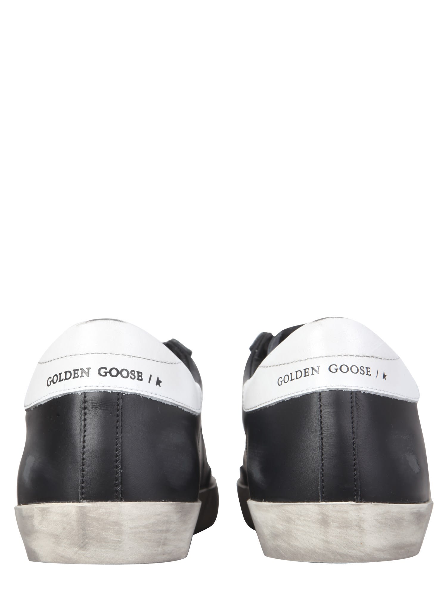 Golden Goose 'super-star' Black Low Top Sneakers With Logo Patch And Suede Details In Leather Man In Multi