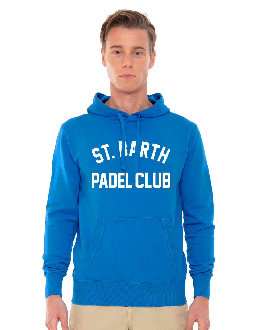 Man Cotton Hooded Sweatshirt With St. Barth Padel Club Print