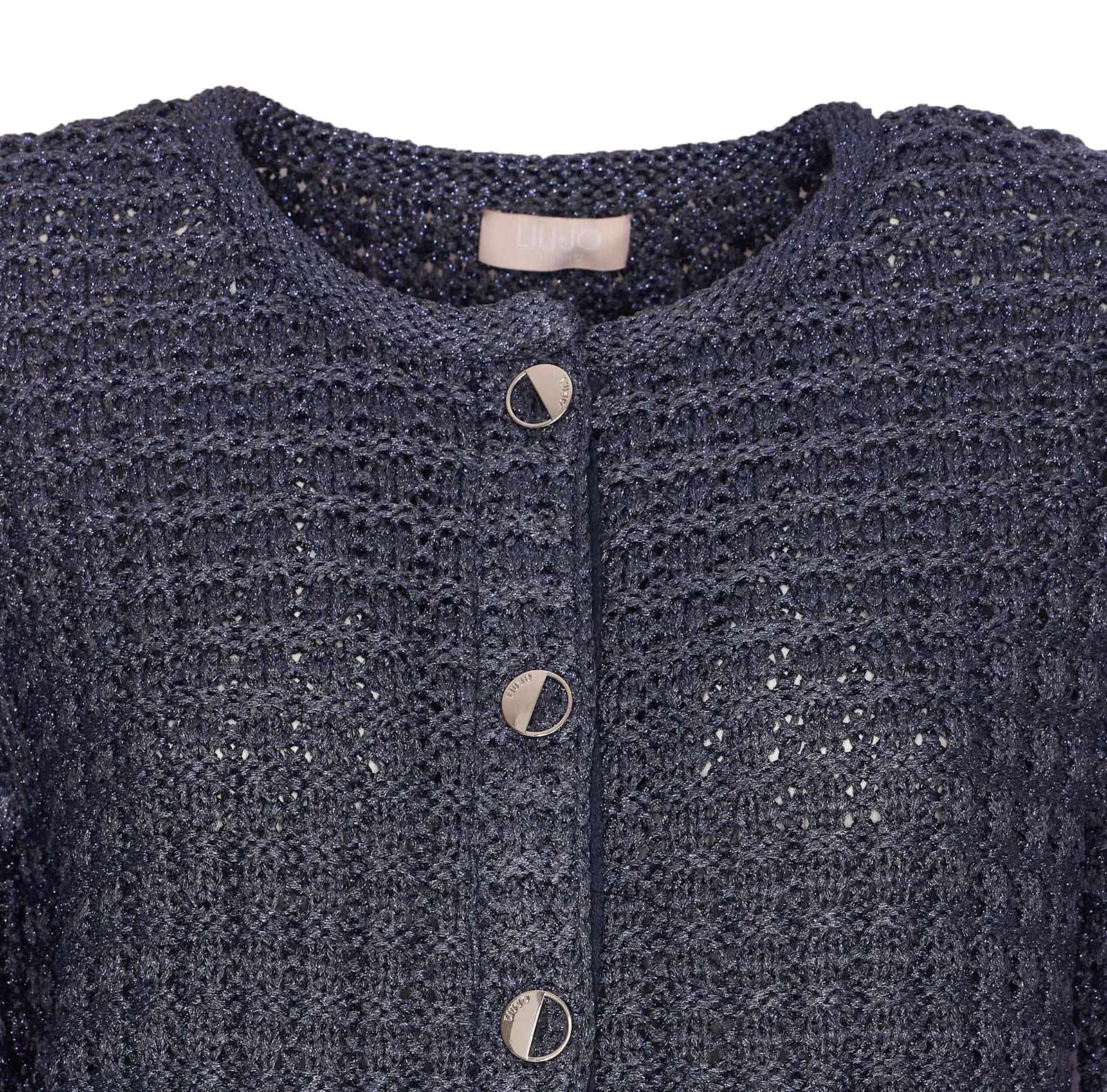 Liu •jo Crewneck Knitted Jacket Frontal Pockets In Blue
