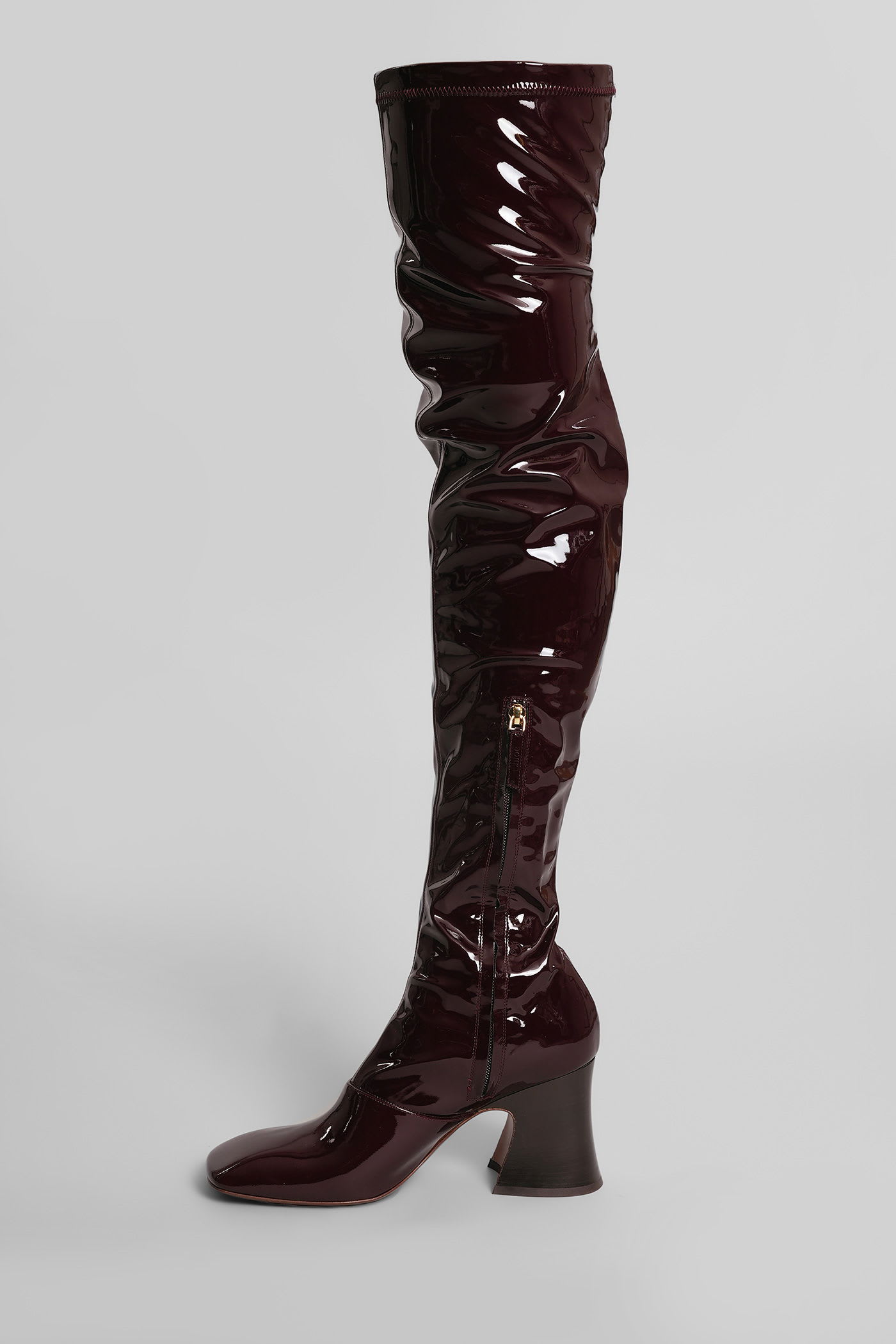 Chloé Janis High Heels Boots In Bordeaux Patent Leather In Burgundy