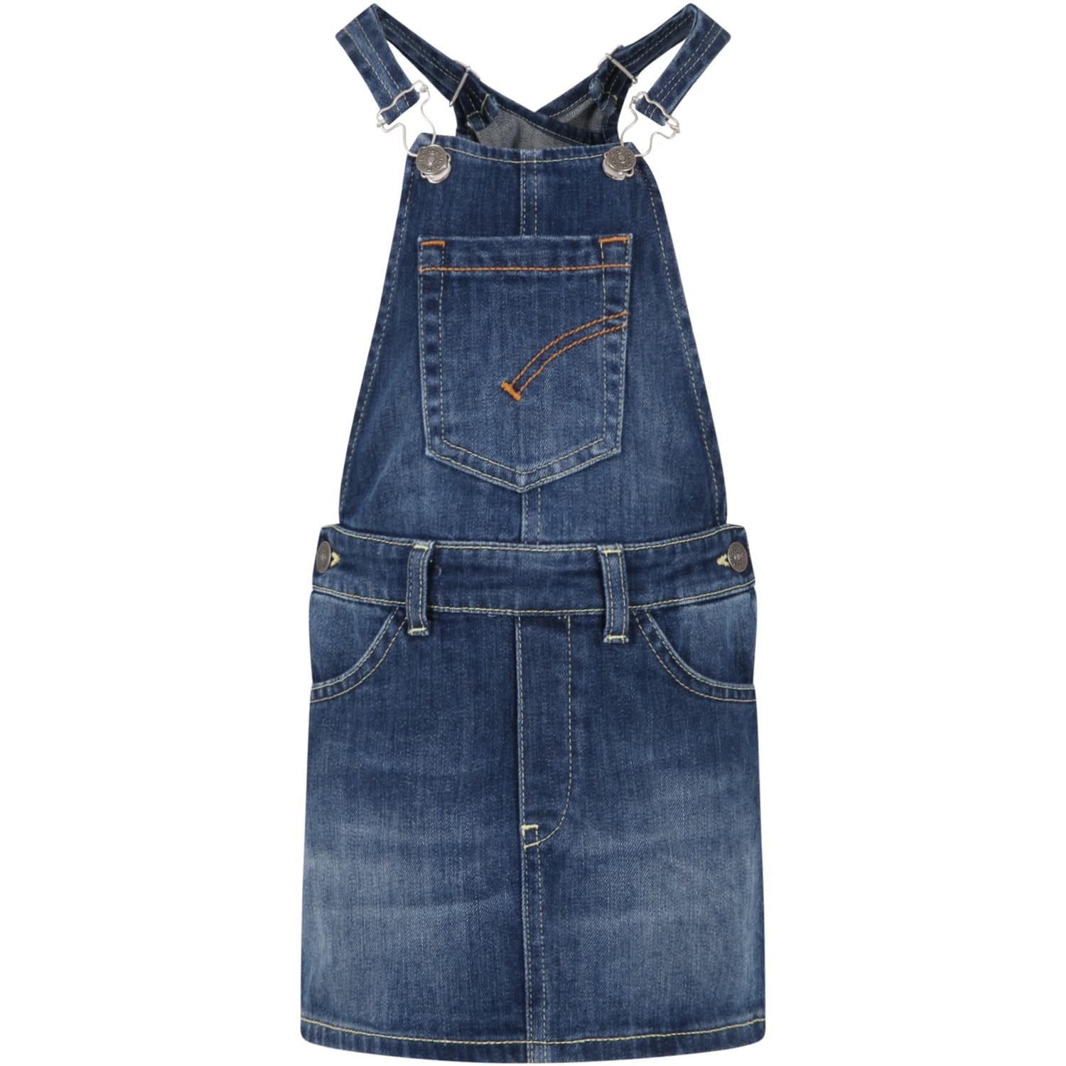 DONDUP BLUE DUNGAREES FOR GIRL WITH LOGO PATCH