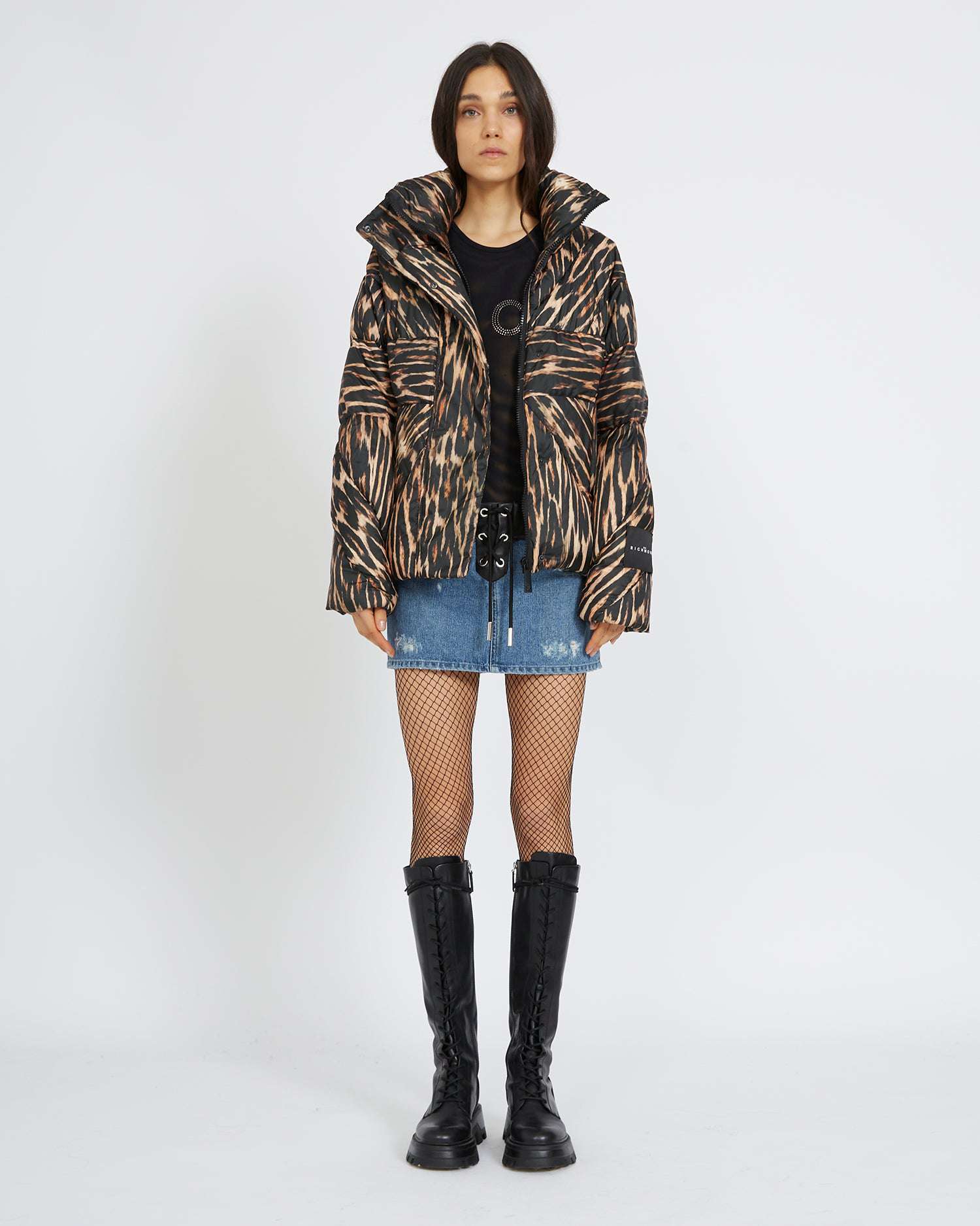 Shop John Richmond Down Jacket With Contrasting Pattern In Leopardato