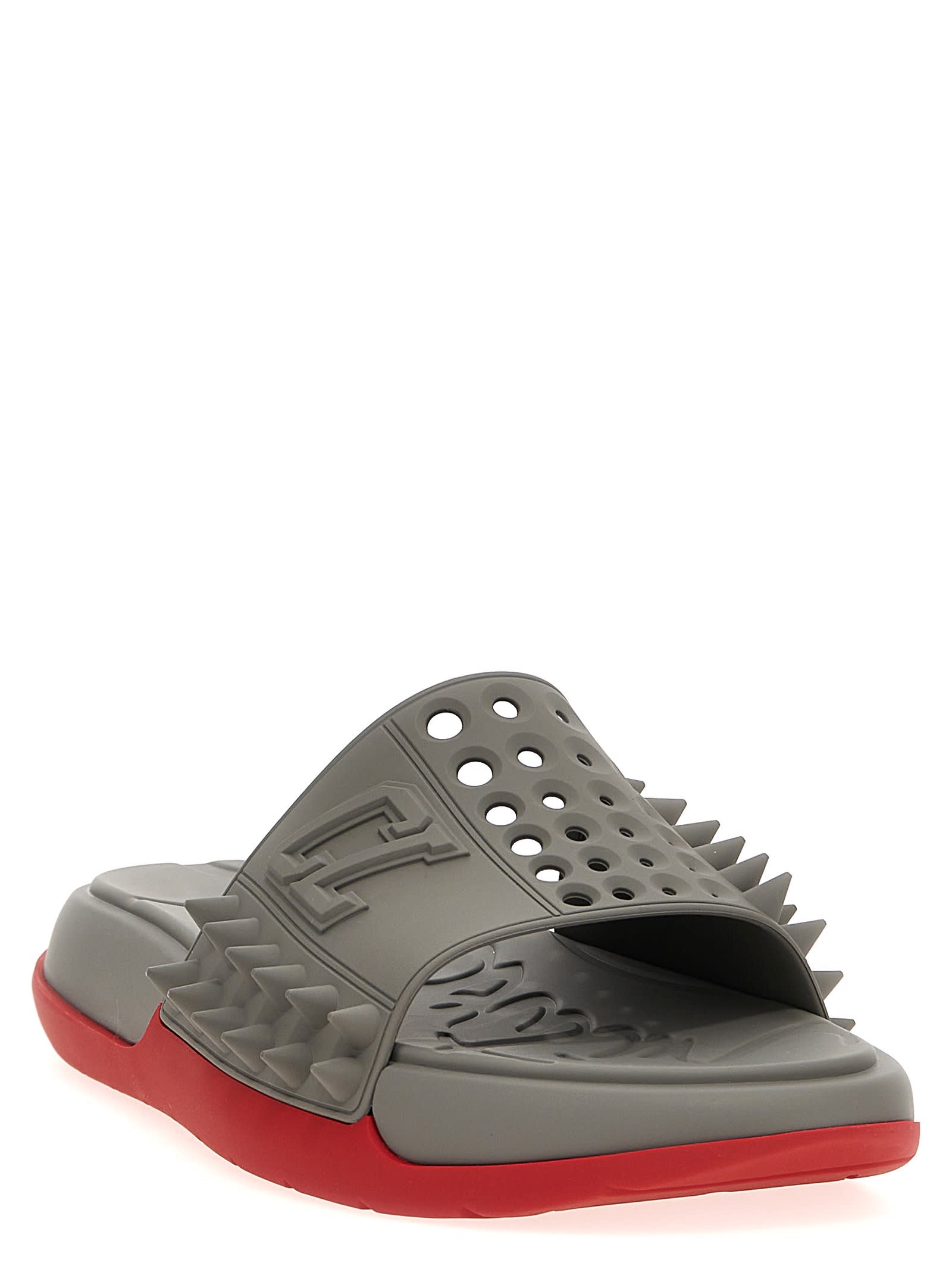 Christian Louboutin Easygoing Open Toe Mules With Spiked Detailing In Gray
