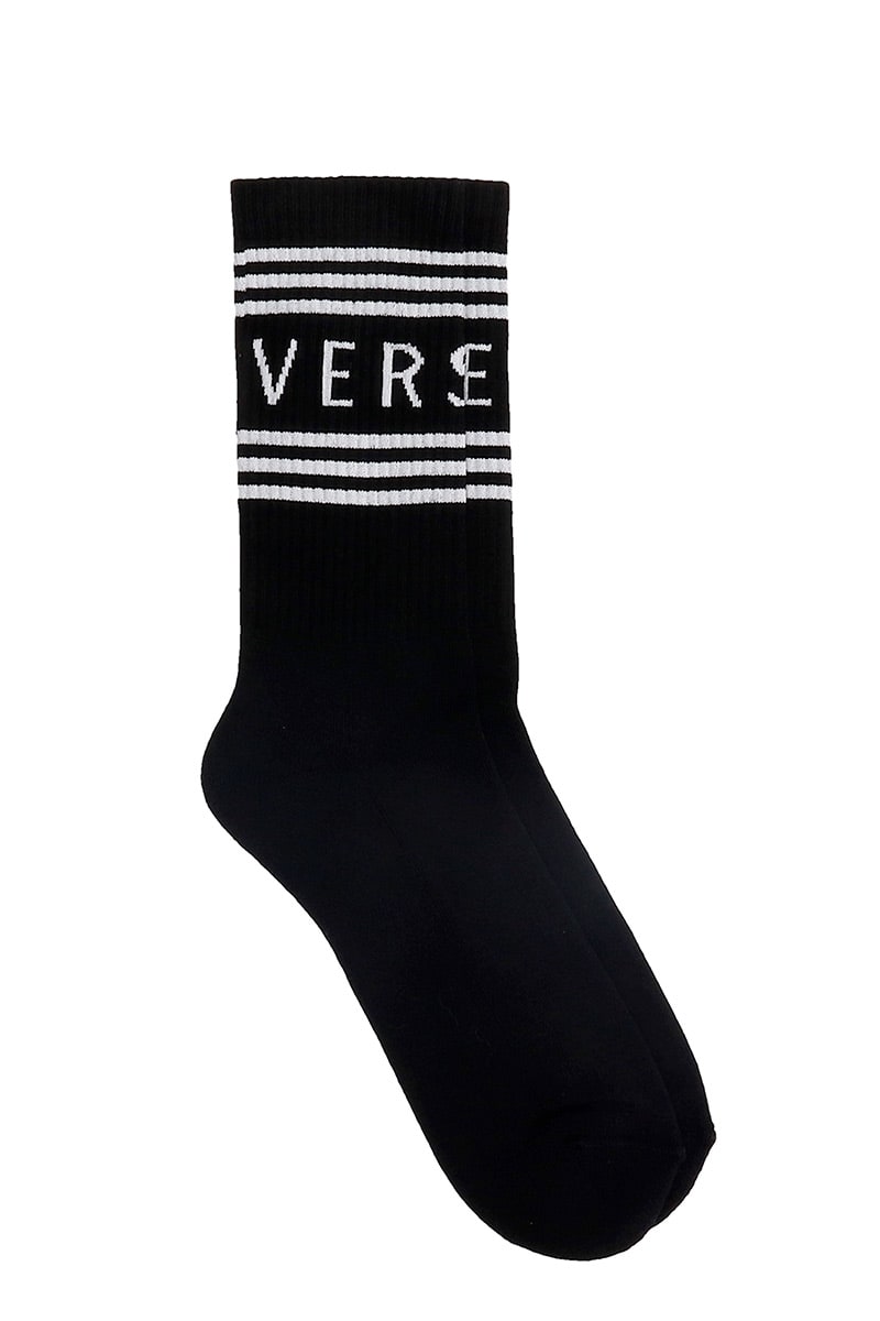 Versace Black Cotton Socks With Logo  Man