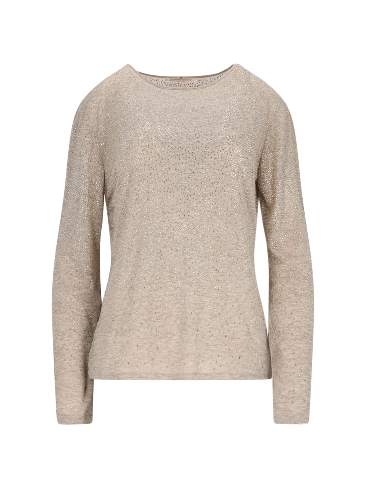 Shop Ermanno Scervino T-shirt With Rhinestones In Beige