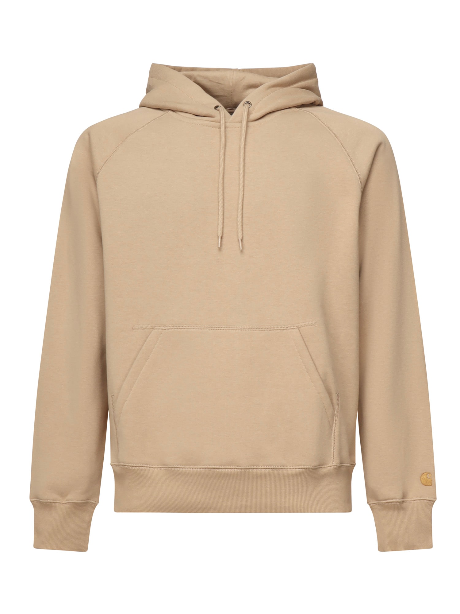 Carhartt Logo Cotton Hoodie With Drawstring Hood In Brown